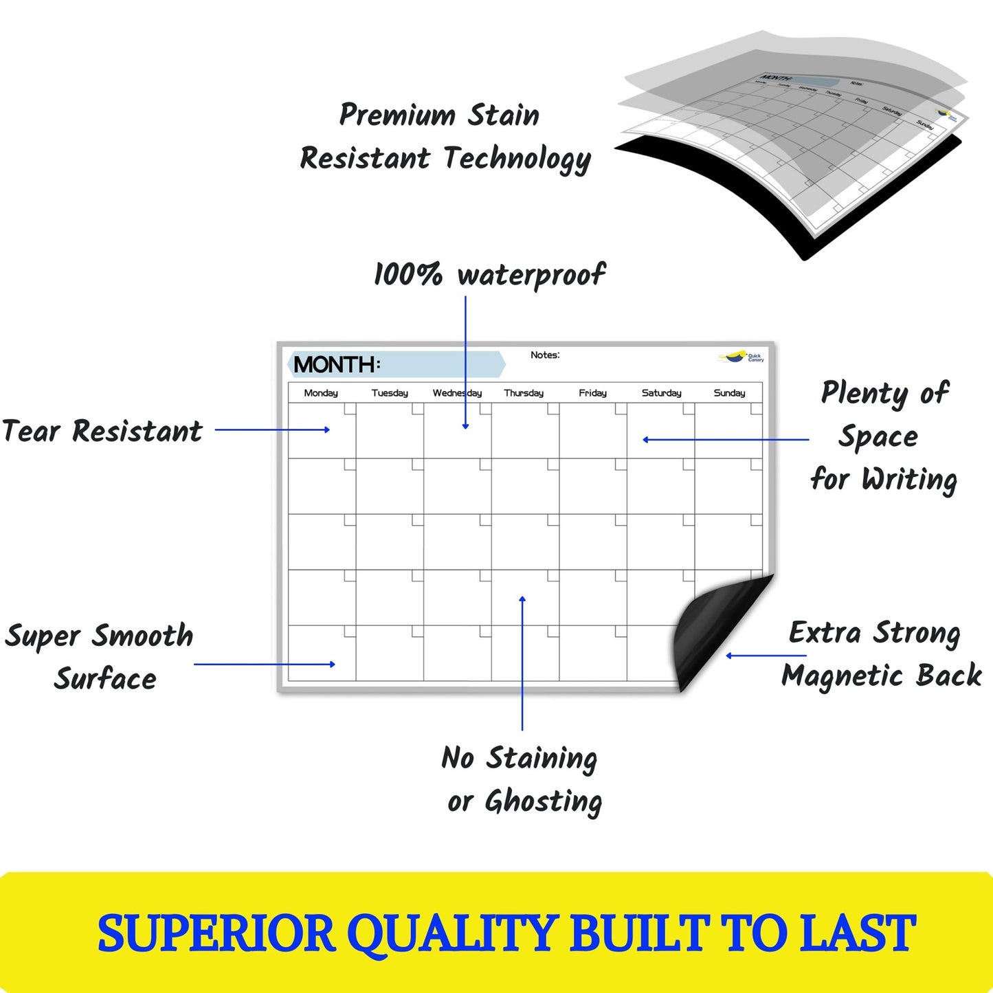 Magnetic Dry Erase Calendar for Refrigerator Starting from Monday - 17x12” Monthly Calendar Whiteboard for Fridge - No Stains or Ghosts - White Board Planner - 4 Dry Erase Markers and Large Eraser - FocusAid Essentials: Empowering ADHD Living