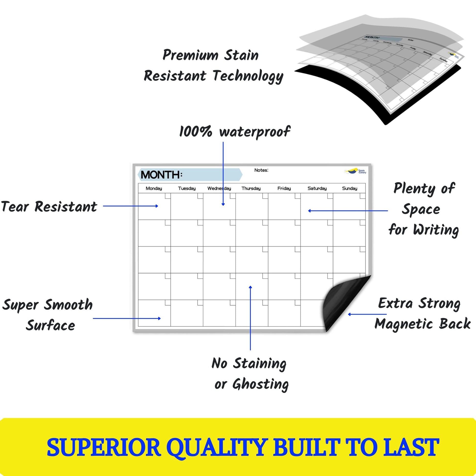 Magnetic Dry Erase Calendar for Refrigerator Starting from Monday - 17x12” Monthly Calendar Whiteboard for Fridge - No Stains or Ghosts - White Board Planner - 4 Dry Erase Markers and Large Eraser - FocusAid Essentials: Empowering ADHD Living