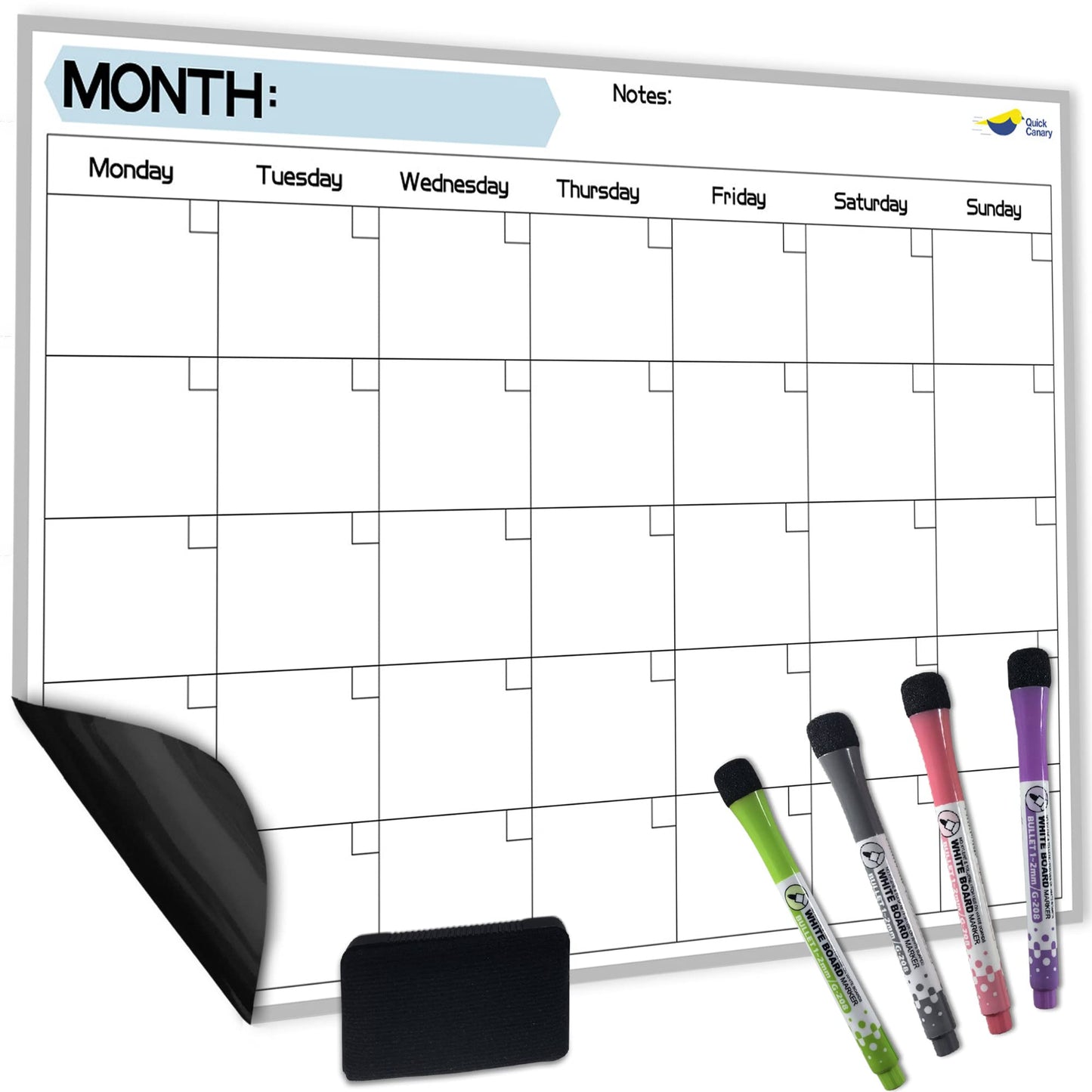 Magnetic Dry Erase Calendar for Refrigerator Starting from Monday - 17x12” Monthly Calendar Whiteboard for Fridge - No Stains or Ghosts - White Board Planner - 4 Dry Erase Markers and Large Eraser - FocusAid Essentials: Empowering ADHD Living