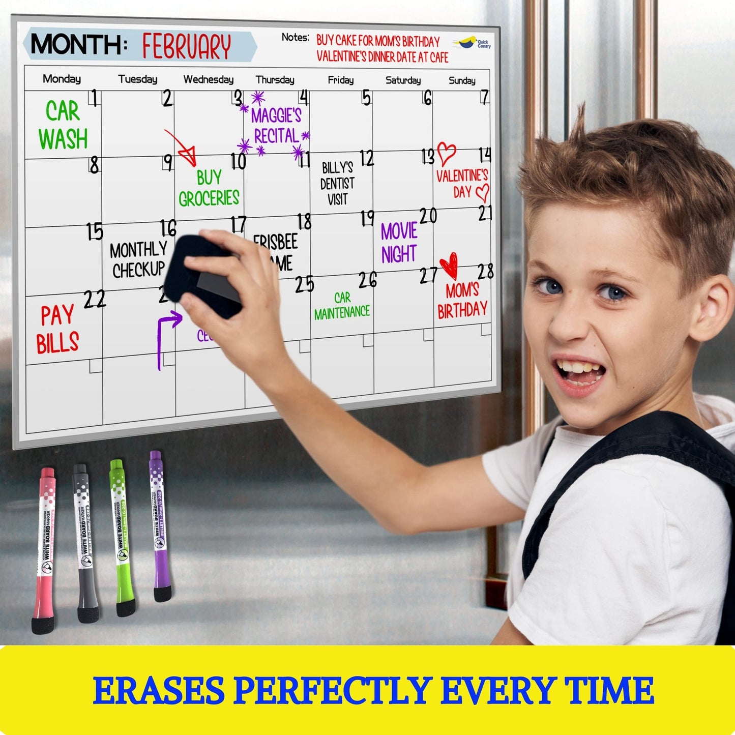 Magnetic Dry Erase Calendar for Refrigerator Starting from Monday - 17x12” Monthly Calendar Whiteboard for Fridge - No Stains or Ghosts - White Board Planner - 4 Dry Erase Markers and Large Eraser - FocusAid Essentials: Empowering ADHD Living