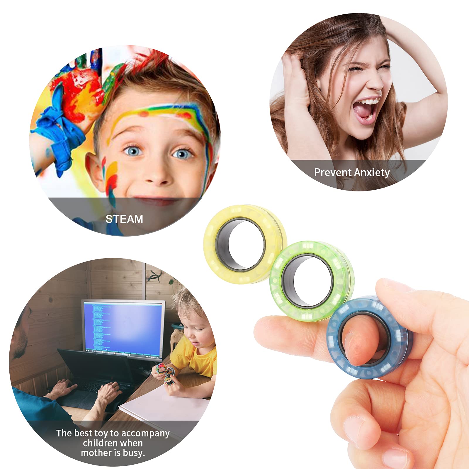 Magnetic Rings Fidget Toy Set, Idea ADHD Fidget Toys, Adult Fidget Magnets Spinner Rings for Anxiety Relief Therapy, Fidget Pack Great Gift for Adults Teens Kids (A) - FocusAid Essentials: Empowering ADHD Living