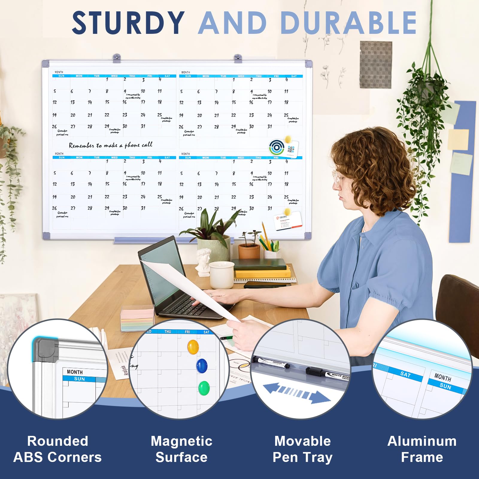 MAKELLO Large Magnetic Dry Erase Calendar Whiteboard Quarterly for Home, Bedroom, Office, Classroom, 4 Months, 36x24 in - FocusAid Essentials: Empowering ADHD Living