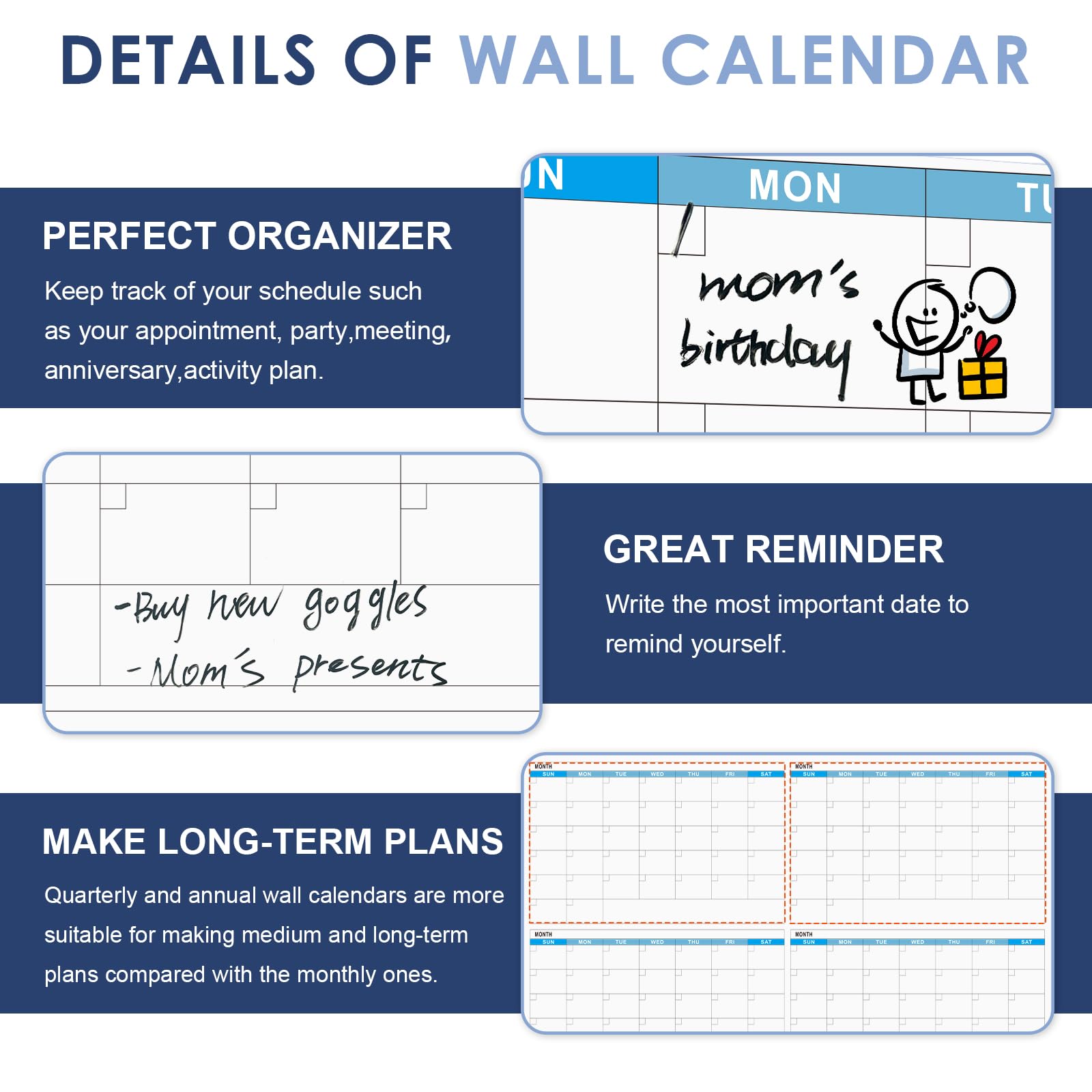 MAKELLO Large Magnetic Dry Erase Calendar Whiteboard Quarterly for Home, Bedroom, Office, Classroom, 4 Months, 36x24 in - FocusAid Essentials: Empowering ADHD Living