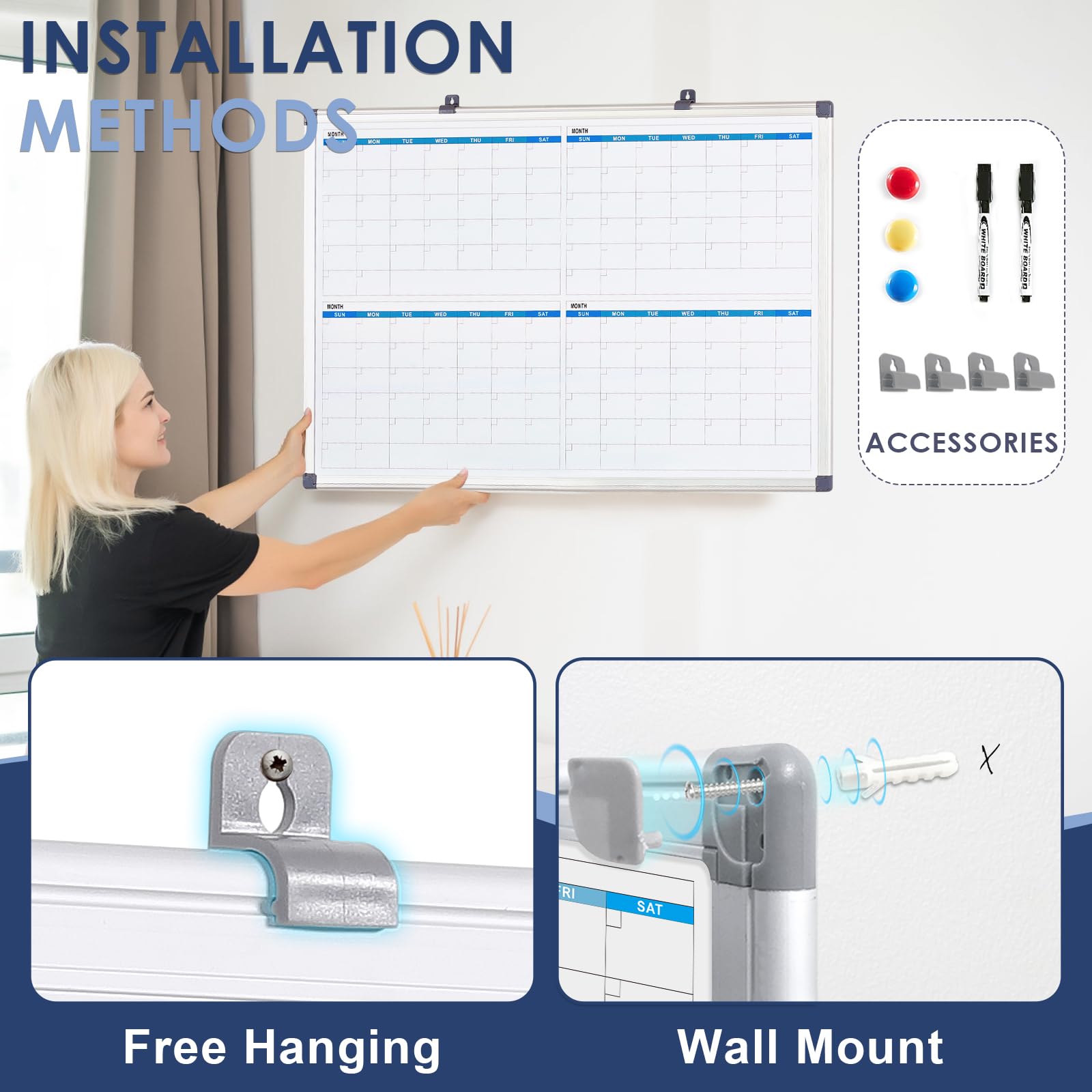 MAKELLO Large Magnetic Dry Erase Calendar Whiteboard Quarterly for Home, Bedroom, Office, Classroom, 4 Months, 36x24 in - FocusAid Essentials: Empowering ADHD Living