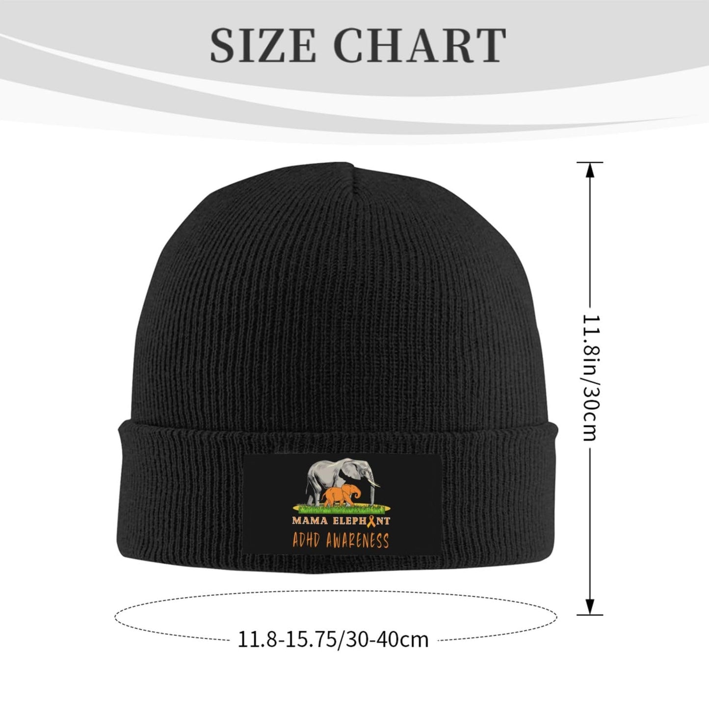 Mama Elephant ADHD Awareness Knit Beanie Hat - FocusAid Essentials: Empowering ADHD Living