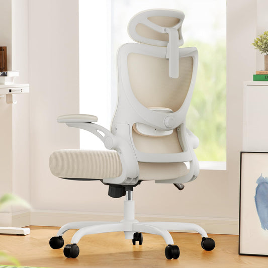 Marsail Ergonomic Office Chair: Office Computer Desk Chair with High Back Mesh and Adjustable Lumbar Support Rolling Work Swivel Task Chairs with Wheel 3D Armrests and Headrest (White) - FocusAid Essentials: Empowering ADHD Living