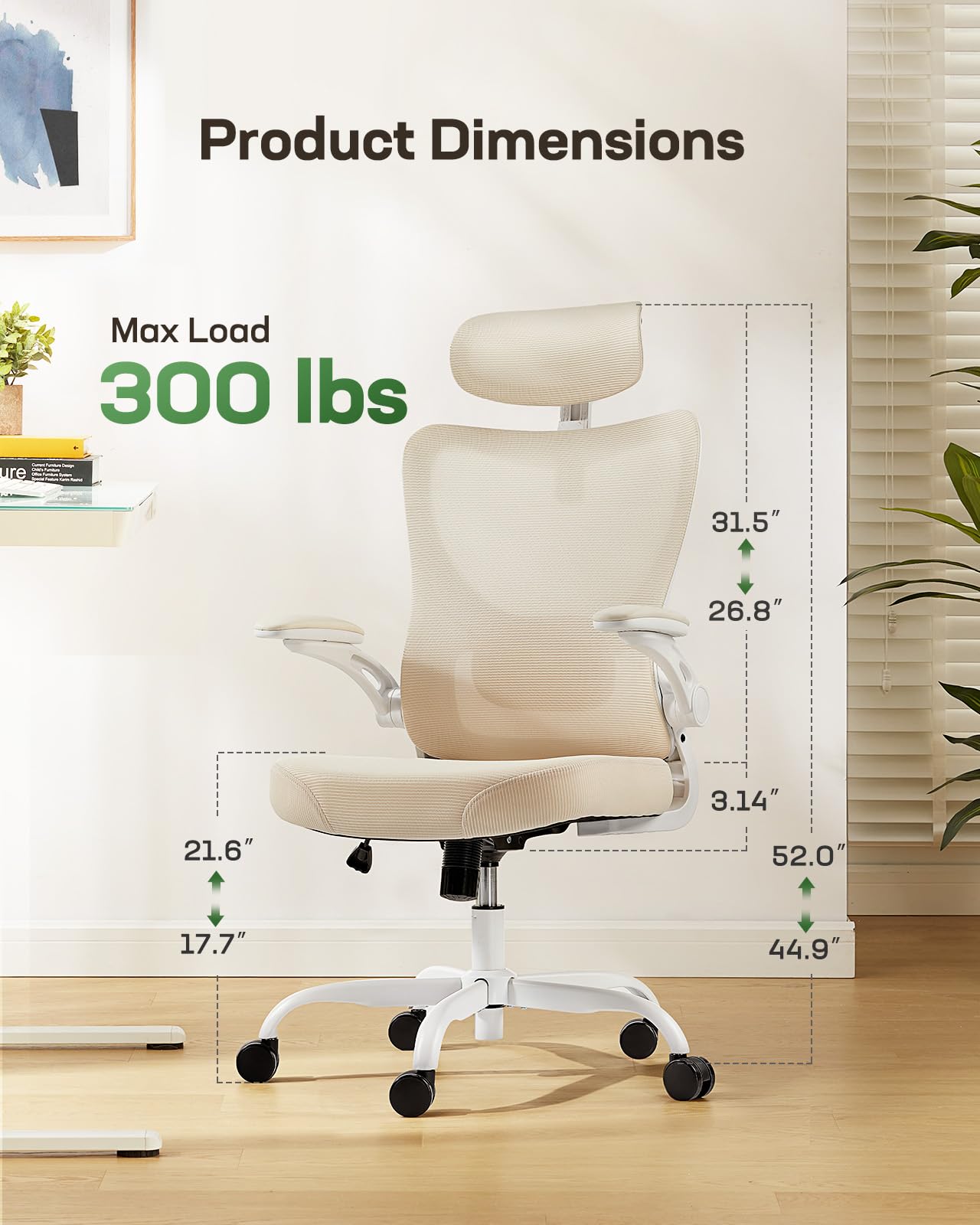 Marsail Ergonomic Office Chair: Office Computer Desk Chair with High Back Mesh and Adjustable Lumbar Support Rolling Work Swivel Task Chairs with Wheel 3D Armrests and Headrest (White) - FocusAid Essentials: Empowering ADHD Living