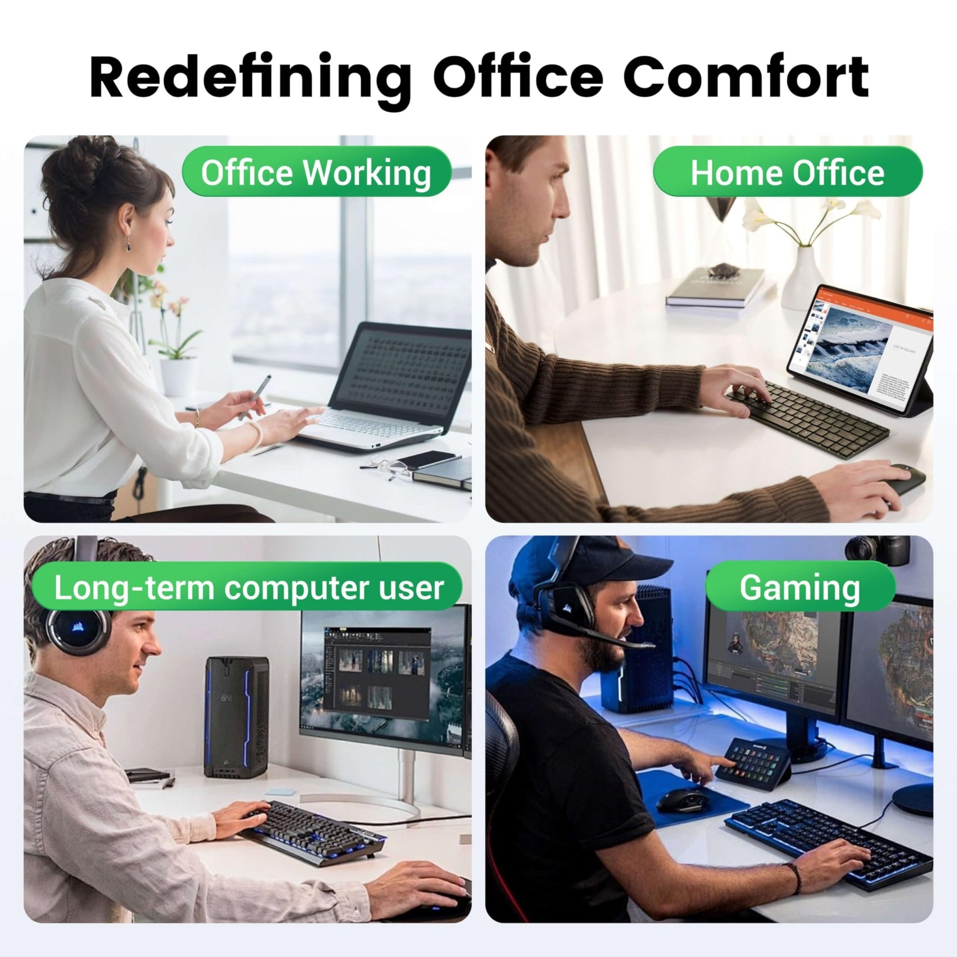 MEKASS 3 - in - 1 Ergonomic Mouse Pad and Keyboard Wrist Rest Set, Super Soft Memory Foam Desk Wrist Support for Computer Keyboard, Non - Slip Arm Rests Cushion for Typing Gaming Office Laptop Mac (Black) - FocusAid Essentials: Empowering ADHD Living