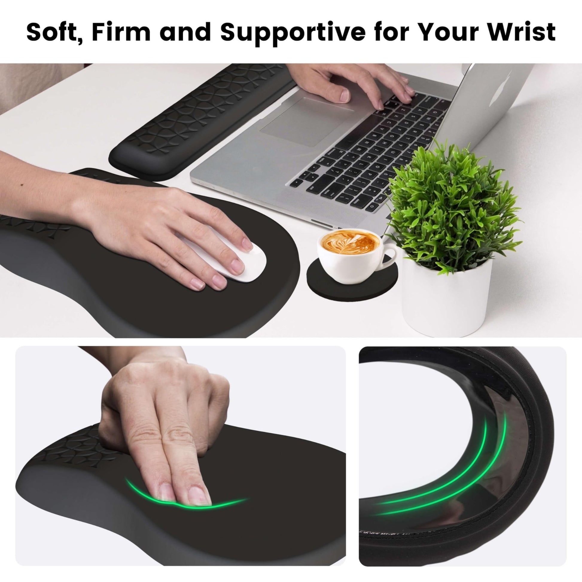 MEKASS 3 - in - 1 Ergonomic Mouse Pad and Keyboard Wrist Rest Set, Super Soft Memory Foam Desk Wrist Support for Computer Keyboard, Non - Slip Arm Rests Cushion for Typing Gaming Office Laptop Mac (Black) - FocusAid Essentials: Empowering ADHD Living