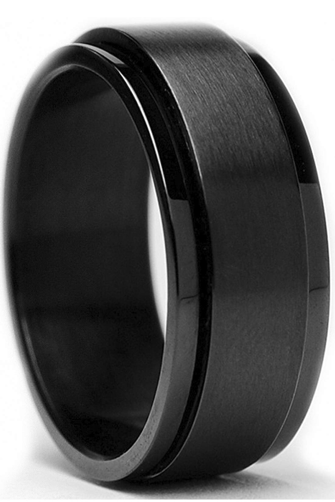 Metal Masters Co. Men's 8MM Black Stainless Steel Spinner Ring Band Anxiety - FocusAid Essentials: Empowering ADHD Living