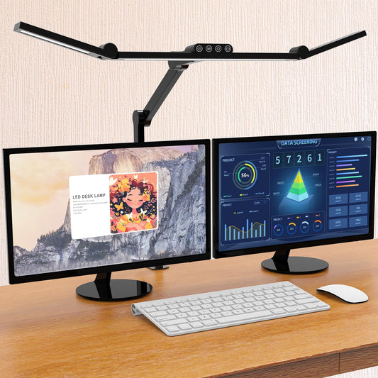 Micomlan Led Desk Lamp with Clamp, Architect Desk Lamp for Home Office with Atmosphere Lighting, 24W Ultra Bright Auto Dimming Desk Light Stepless Dimming and Tempering LED Table Light - FocusAid Essentials: Empowering ADHD Living