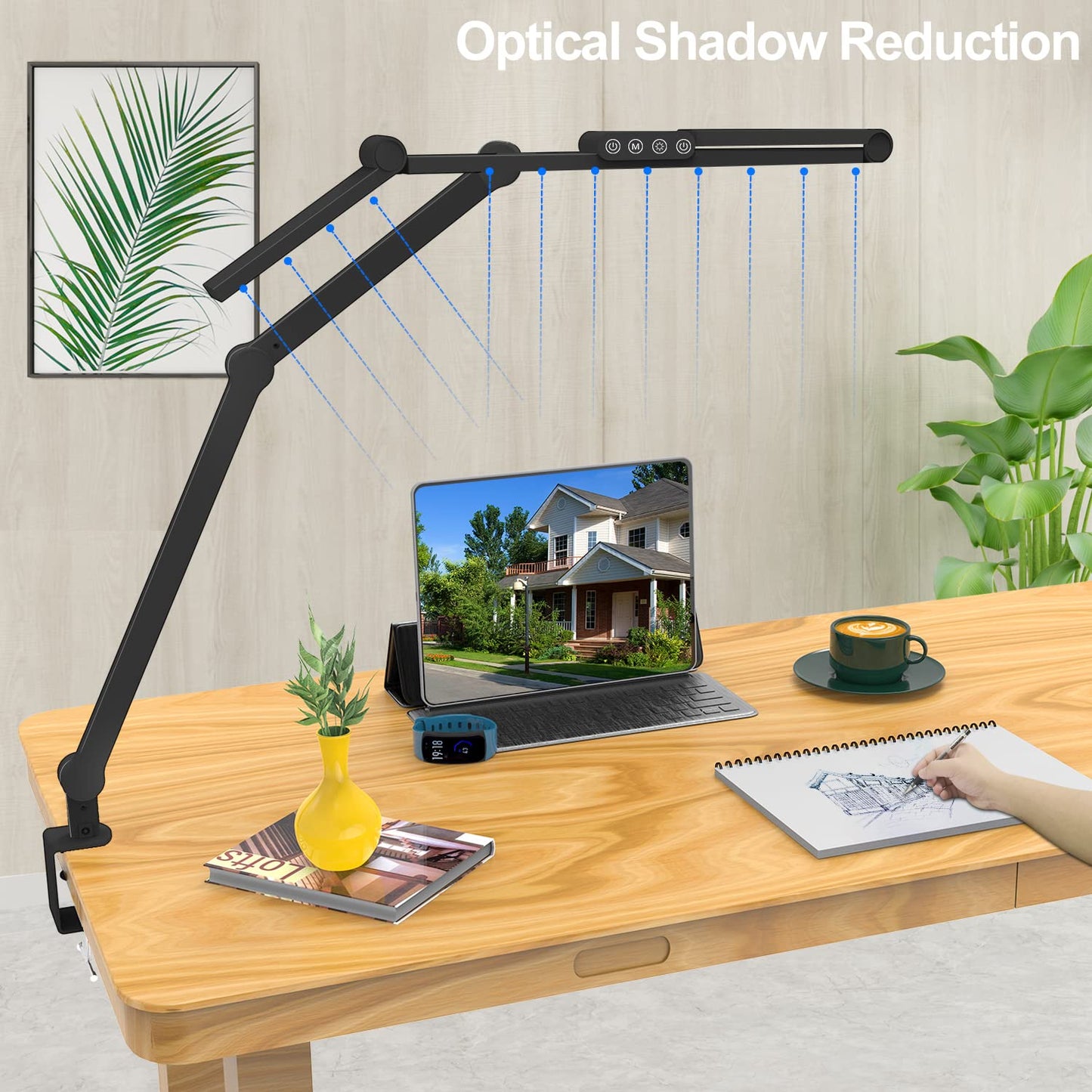 Micomlan Led Desk Lamp with Clamp, Architect Desk Lamp for Home Office with Atmosphere Lighting, 24W Ultra Bright Auto Dimming Desk Light Stepless Dimming and Tempering LED Table Light - FocusAid Essentials: Empowering ADHD Living