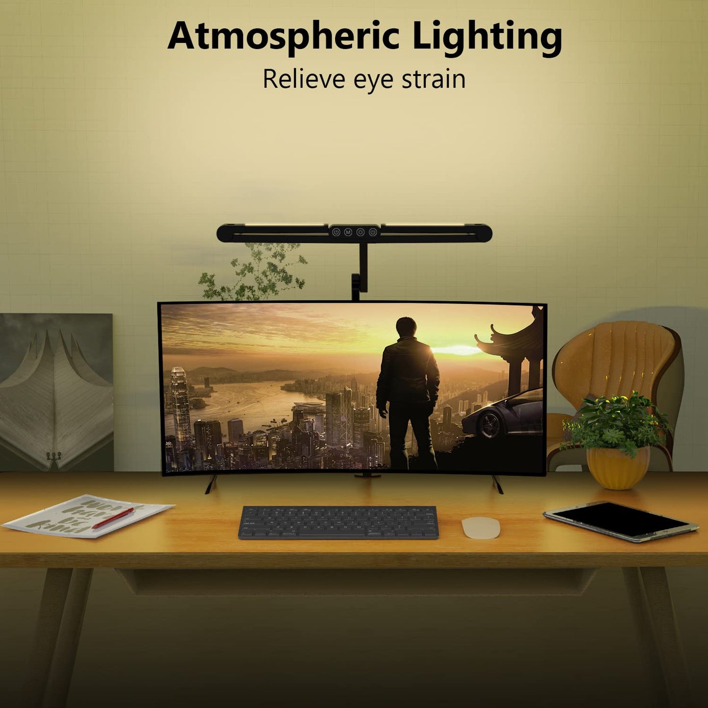 Micomlan Led Desk Lamp with Clamp, Architect Desk Lamp for Home Office with Atmosphere Lighting, 24W Ultra Bright Auto Dimming Desk Light Stepless Dimming and Tempering LED Table Light - FocusAid Essentials: Empowering ADHD Living