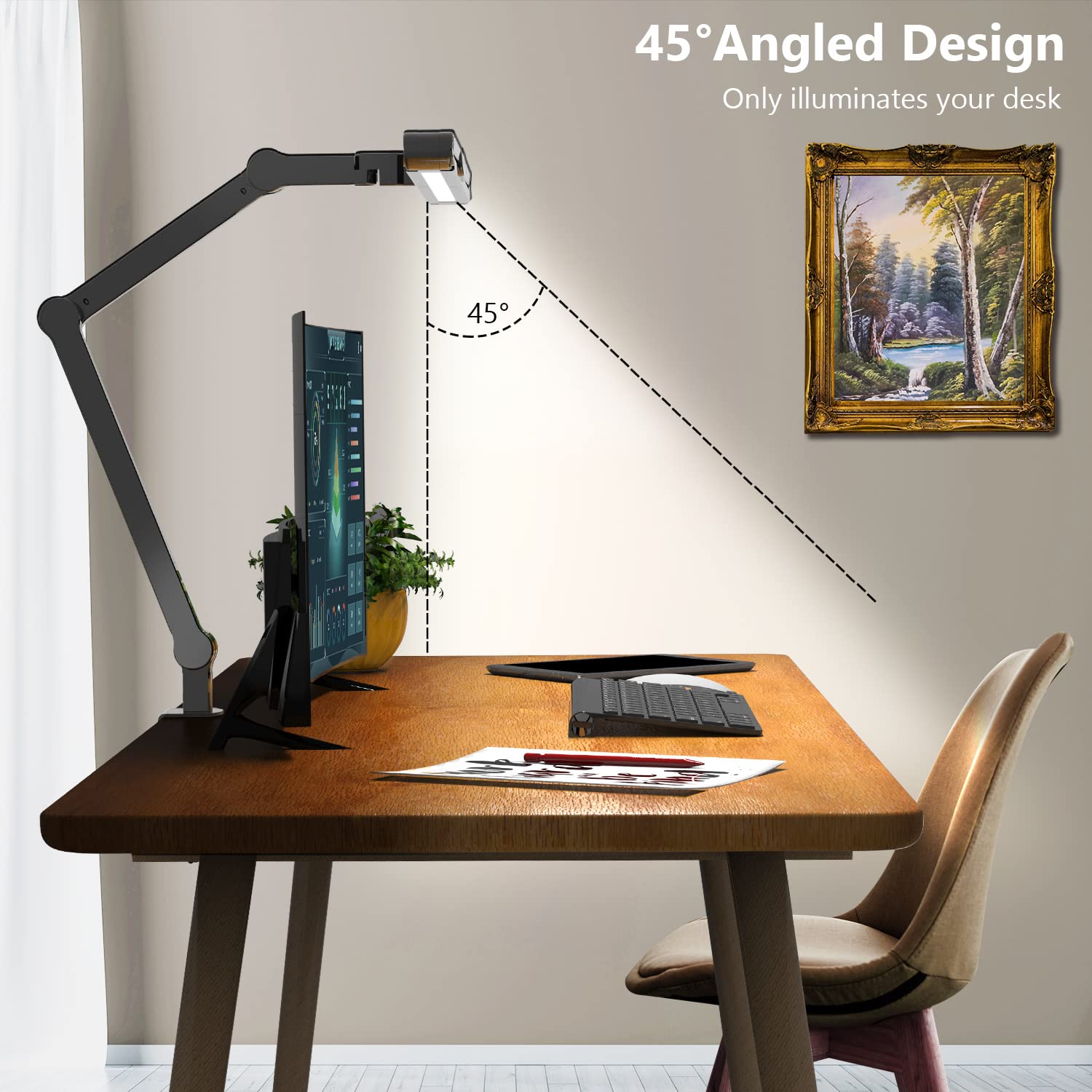 Micomlan Led Desk Lamp with Clamp, Architect Desk Lamp for Home Office with Atmosphere Lighting, 24W Ultra Bright Auto Dimming Desk Light Stepless Dimming and Tempering LED Table Light - FocusAid Essentials: Empowering ADHD Living