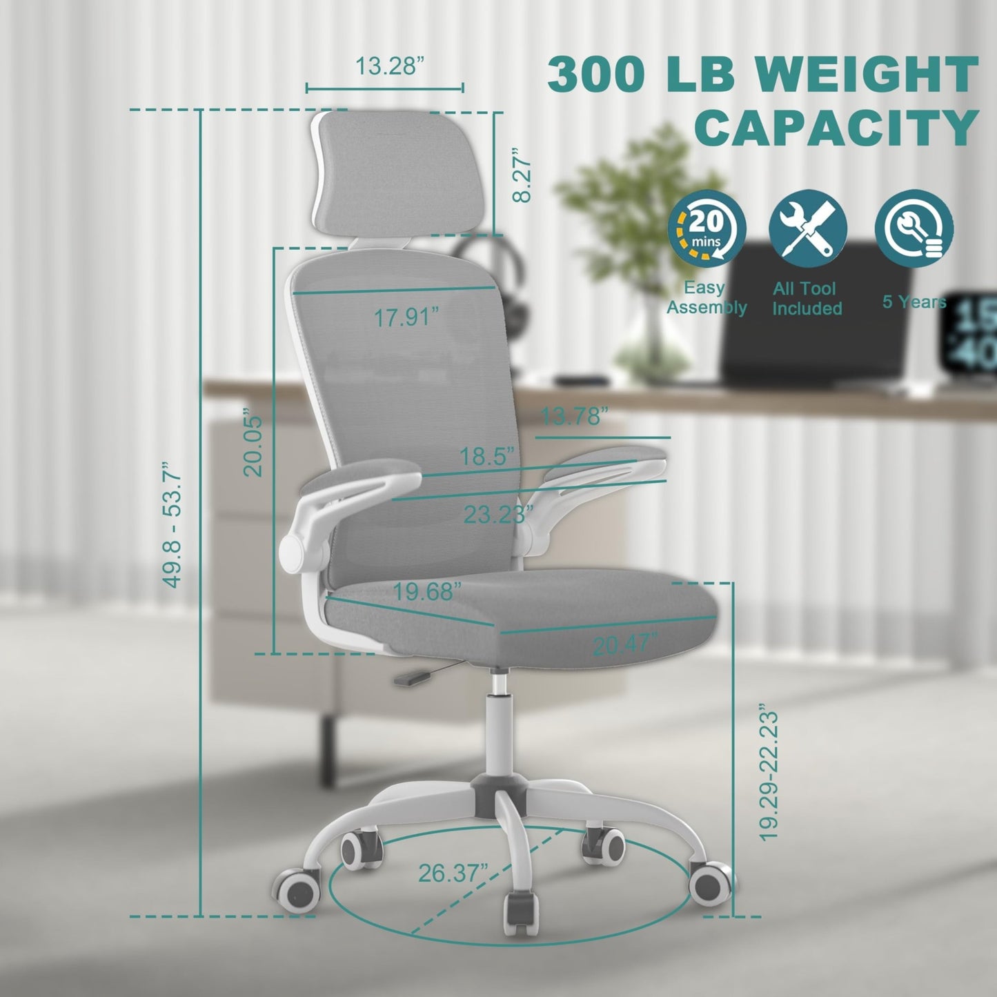 Mimoglad Office Chair, High Back Ergonomic Desk Chair with Adjustable Lumbar Support and Headrest, Swivel Task Chair with flip - up Armrests for Guitar Playing - FocusAid Essentials: Empowering ADHD Living