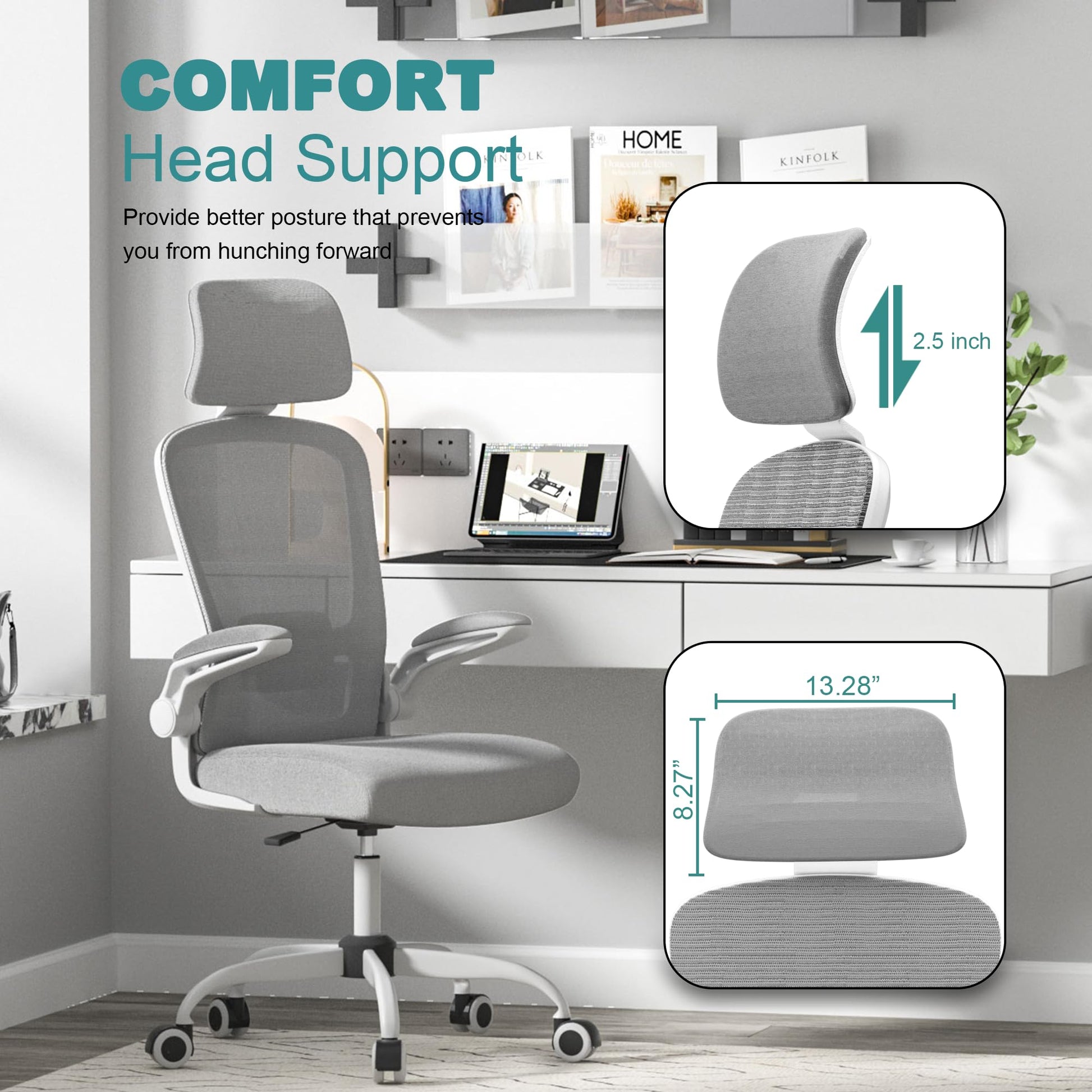 Mimoglad Office Chair, High Back Ergonomic Desk Chair with Adjustable Lumbar Support and Headrest, Swivel Task Chair with flip - up Armrests for Guitar Playing - FocusAid Essentials: Empowering ADHD Living