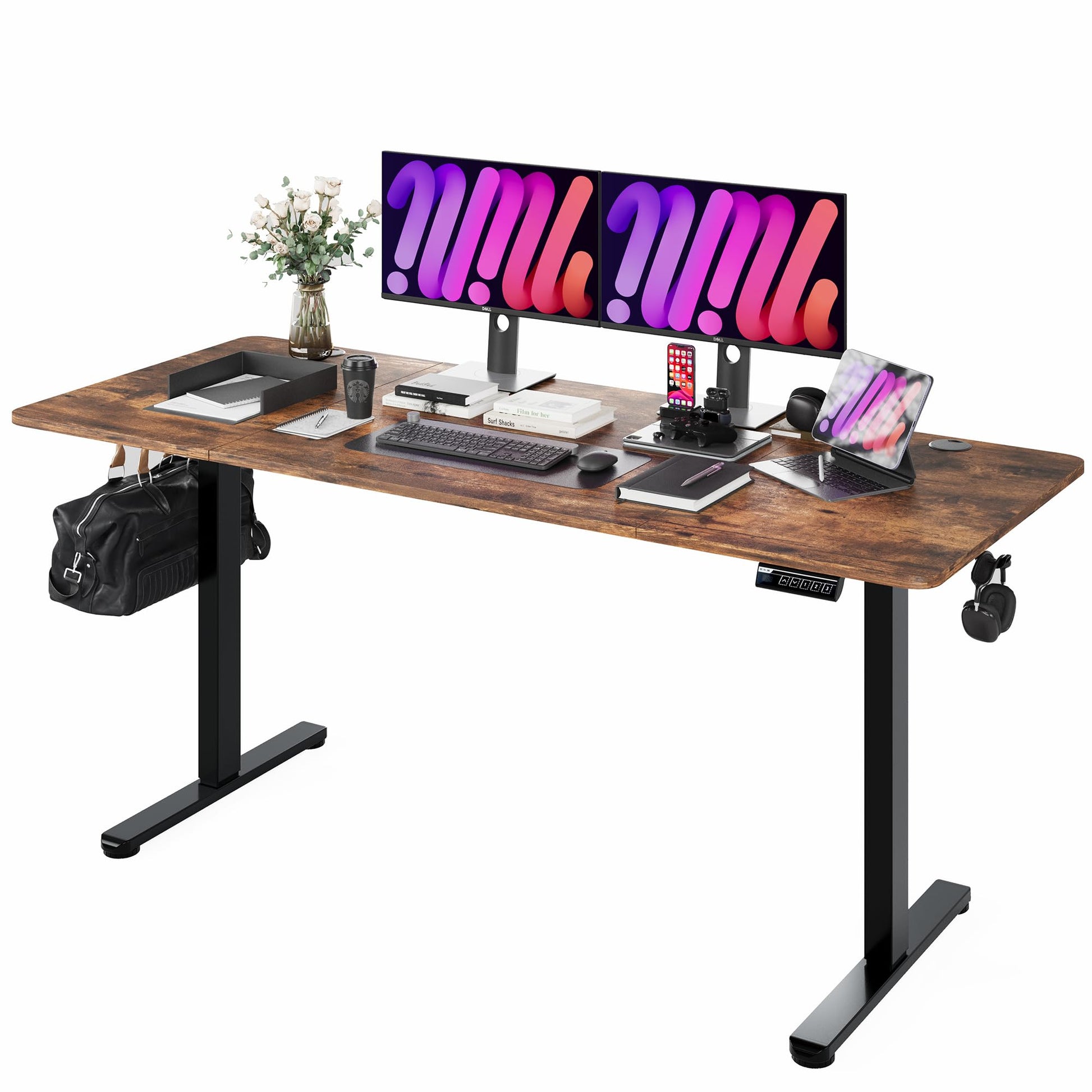 Monomi Electric Standing Desk, 71 x 31.5 inches Height Adjustable Desk, Ergonomic Home Office Sit Stand Up Desk with Memory Preset Controller (Rustic Brown Top/Black Frame) - FocusAid Essentials: Empowering ADHD Living