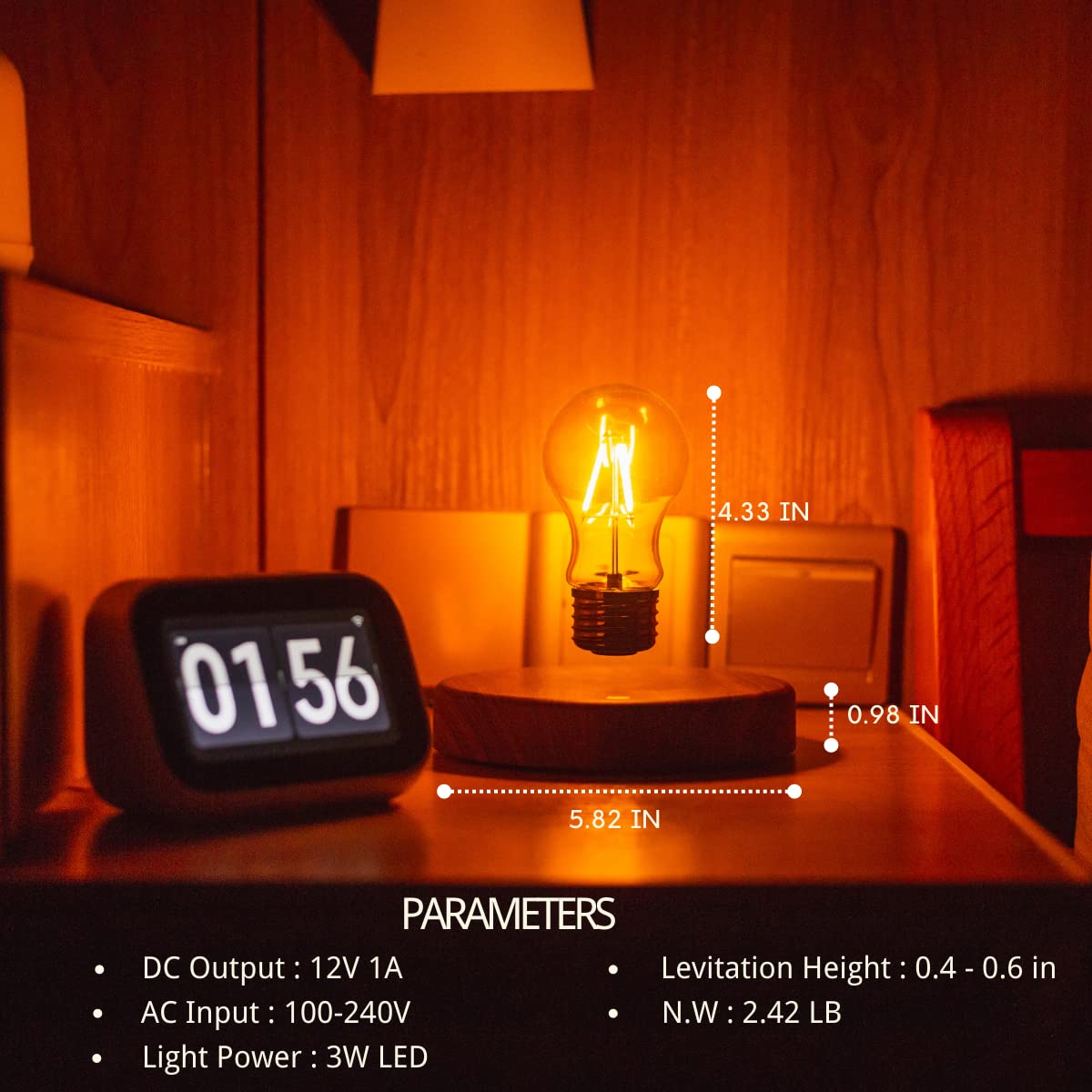 MOOCCI Levitating Bulb Lamp Magnetic Floating Lamp Light Desk Lamp Night Light Table LED for Unique Gifts, Room Decor, Night Light, Home Office Decor Desk Tech Toys (Round - Classic Bulb) - FocusAid Essentials: Empowering ADHD Living