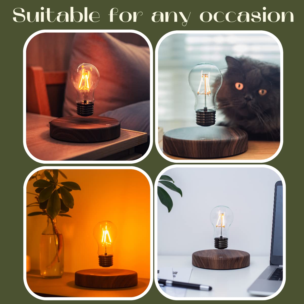 MOOCCI Levitating Bulb Lamp Magnetic Floating Lamp Light Desk Lamp Night Light Table LED for Unique Gifts, Room Decor, Night Light, Home Office Decor Desk Tech Toys (Round - Classic Bulb) - FocusAid Essentials: Empowering ADHD Living