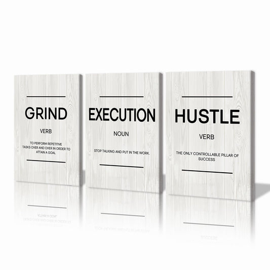 Motivational Wall Decor Grind Hustle Execution Wall Art Inspirational Quotes Pictures Posters Framed Canvas Wall Art Prints Artwork Home Office Wall Decor Ready to Hang - FocusAid Essentials: Empowering ADHD Living