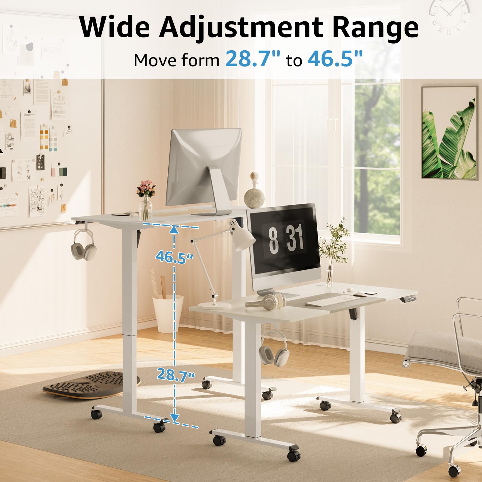 MOUNTUP 55x28 Inches Electric Height Adjustable Standing Desk, Sit Stand Desk with Memory Controller, Ergonomic Stand Up Desk for Home Office with Splice Board, White+Oak - FocusAid Essentials: Empowering ADHD Living