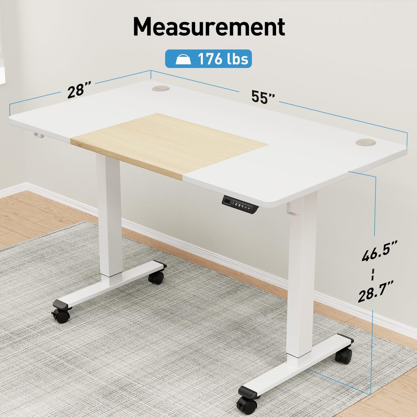 MOUNTUP 55x28 Inches Electric Height Adjustable Standing Desk, Sit Stand Desk with Memory Controller, Ergonomic Stand Up Desk for Home Office with Splice Board, White+Oak - FocusAid Essentials: Empowering ADHD Living