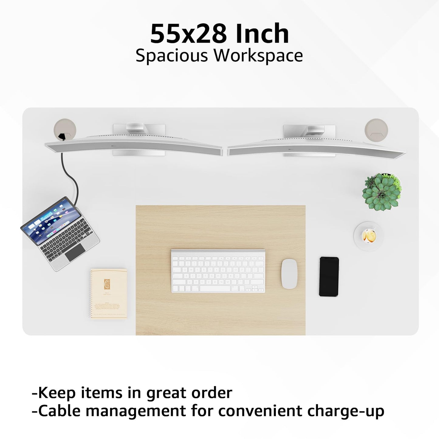 MOUNTUP 55x28 Inches Electric Height Adjustable Standing Desk, Sit Stand Desk with Memory Controller, Ergonomic Stand Up Desk for Home Office with Splice Board, White+Oak - FocusAid Essentials: Empowering ADHD Living