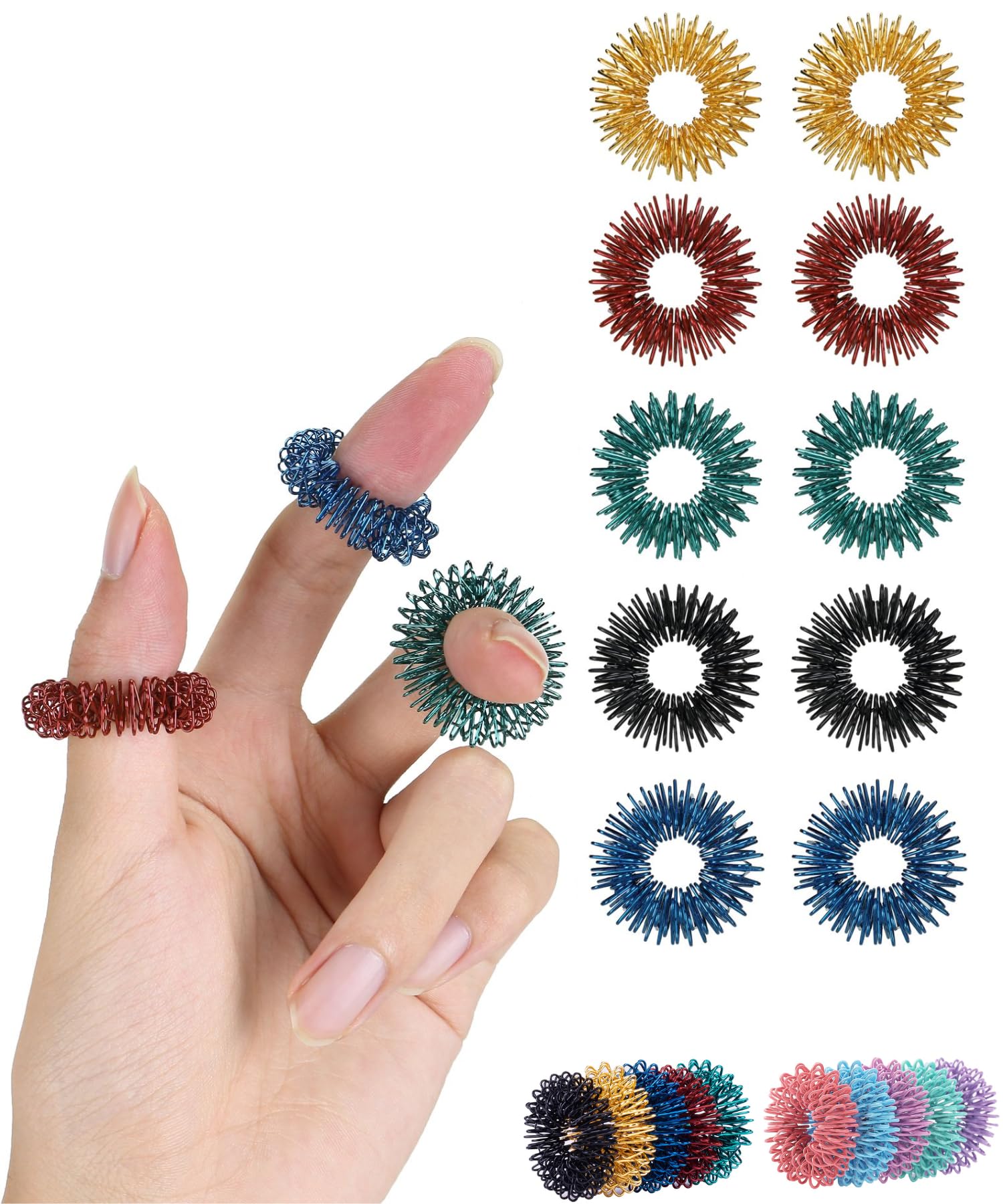 Mr. Pen - Spiky Sensory Rings, 10 Pack, Stress Relief Fidget Sensory Toys, Fidget Rings, Fidget Ring for Anxiety, Stress Relief Rings, Massager for Fidget ADHD Autism, Silent Stress Reducer Ring - FocusAid Essentials: Empowering ADHD Living