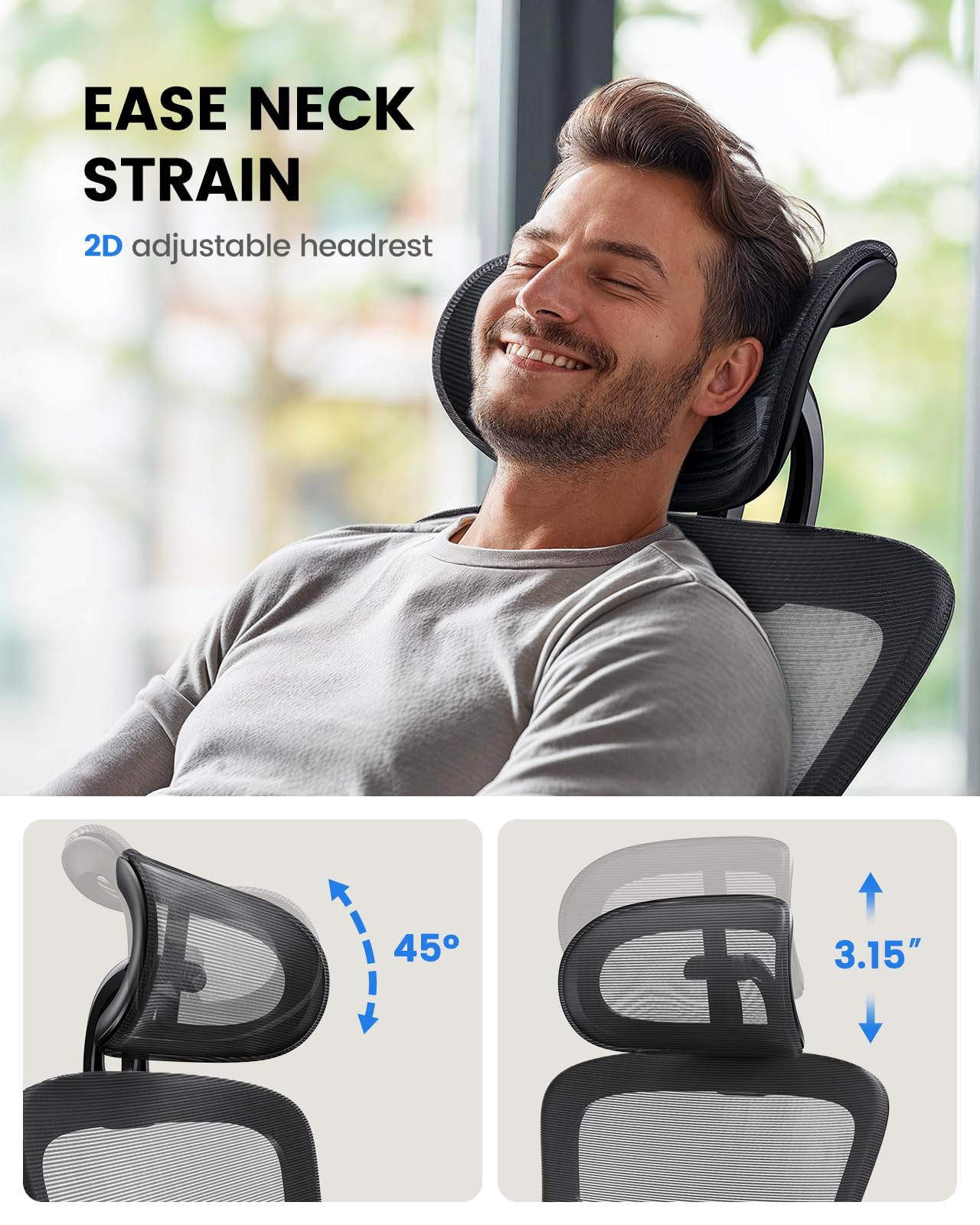 NOBLEWELL Ergonomic Office Chair with Padded Lumbar Support, 2D Headrest, Adjustable Armrests, Upgraded Contoured Seat Cushion, 130° Rocking Tilt, Computer Chair for Home Office, NWOC1 - 1 - FocusAid Essentials: Empowering ADHD Living