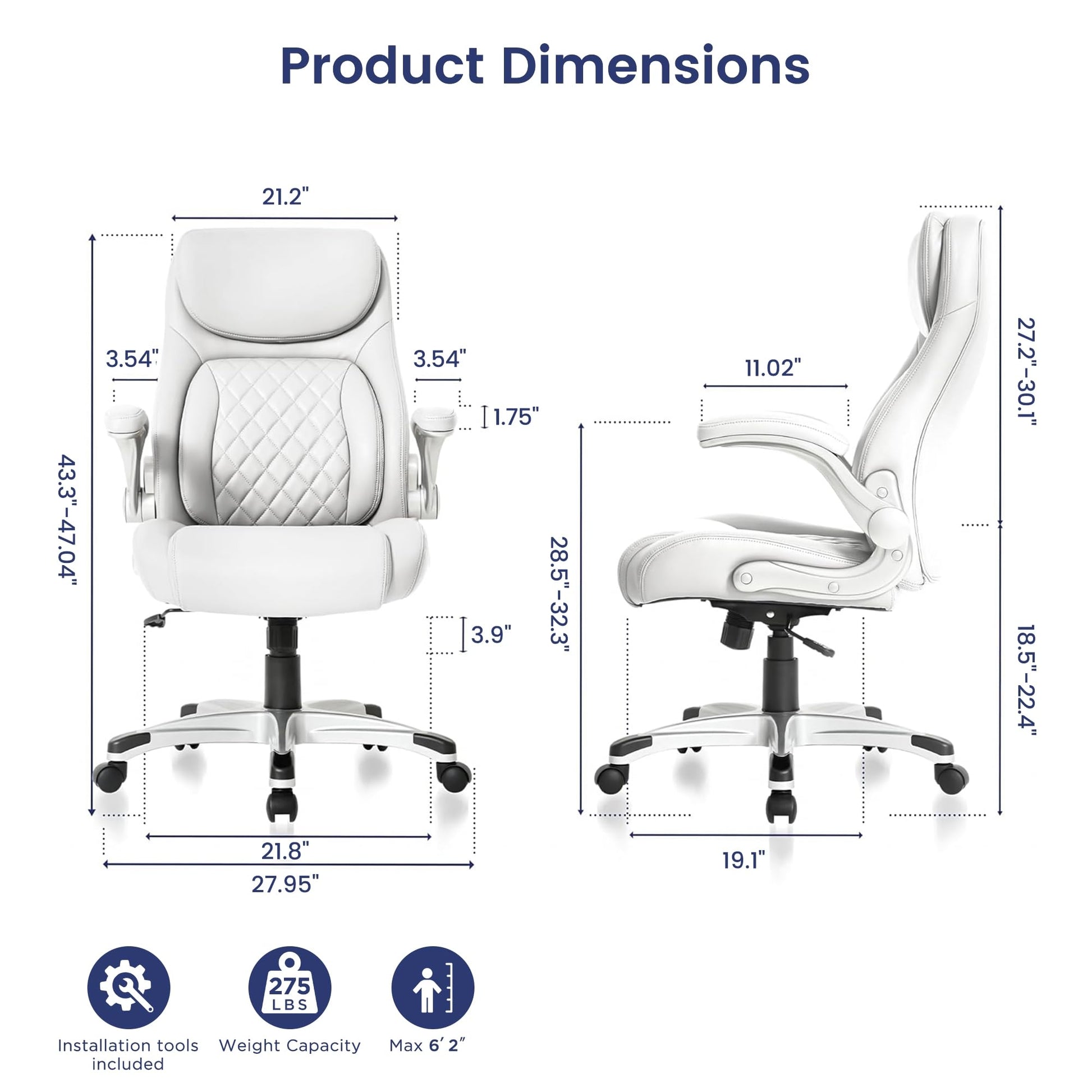 Nouhaus Ergonomic Office Chair Premium Microfiber Leather Adjustable Lumbar Support & Armrests, High Back Comfy Desk Gaming Chairs Executive Computer Swivel Chair Tilt Function(Posture,White) - FocusAid Essentials: Empowering ADHD Living