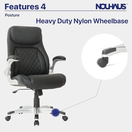 Nouhaus +Posture Ergonomic PU Leather Office Chair. Click5 Lumbar Support with FlipAdjust Armrests. Modern Executive Chair and Computer Desk Chair (Black) - FocusAid Essentials: Empowering ADHD Living