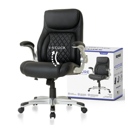 Nouhaus +Posture Ergonomic PU Leather Office Chair. Click5 Lumbar Support with FlipAdjust Armrests. Modern Executive Chair and Computer Desk Chair (Black) - FocusAid Essentials: Empowering ADHD Living