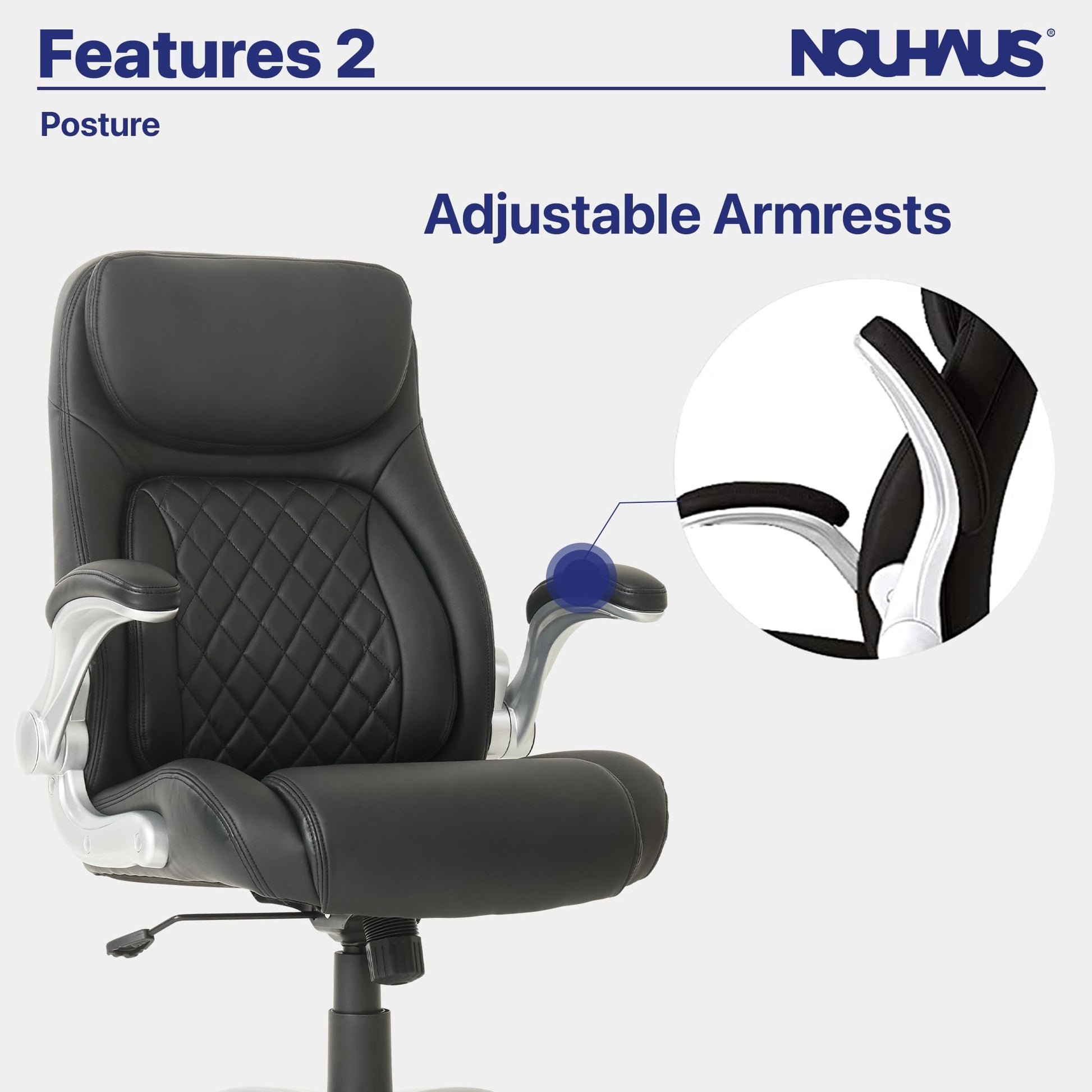 Nouhaus +Posture Ergonomic PU Leather Office Chair. Click5 Lumbar Support with FlipAdjust Armrests. Modern Executive Chair and Computer Desk Chair (Black) - FocusAid Essentials: Empowering ADHD Living