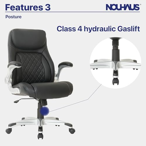 Nouhaus +Posture Ergonomic PU Leather Office Chair. Click5 Lumbar Support with FlipAdjust Armrests. Modern Executive Chair and Computer Desk Chair (Black) - FocusAid Essentials: Empowering ADHD Living