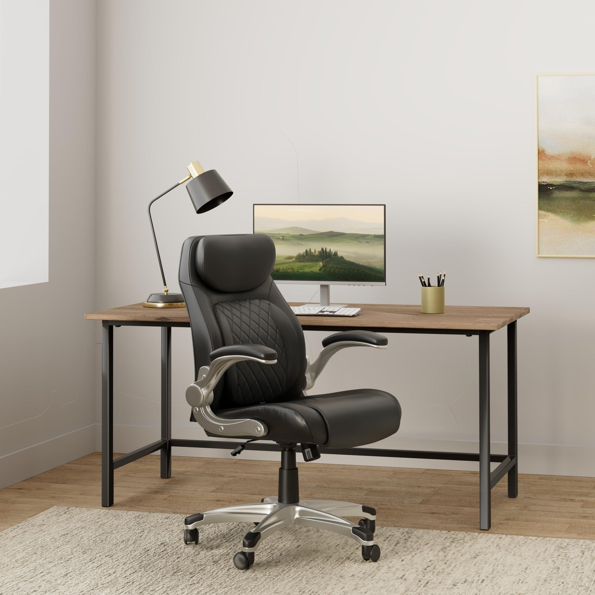 Nouhaus +Posture Ergonomic PU Leather Office Chair. Click5 Lumbar Support with FlipAdjust Armrests. Modern Executive Chair and Computer Desk Chair (Black) - FocusAid Essentials: Empowering ADHD Living