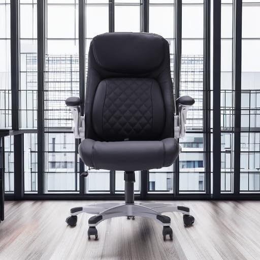 Nouhaus +Posture Ergonomic PU Leather Office Chair. Click5 Lumbar Support with FlipAdjust Armrests. Modern Executive Chair and Computer Desk Chair (Black) - FocusAid Essentials: Empowering ADHD Living