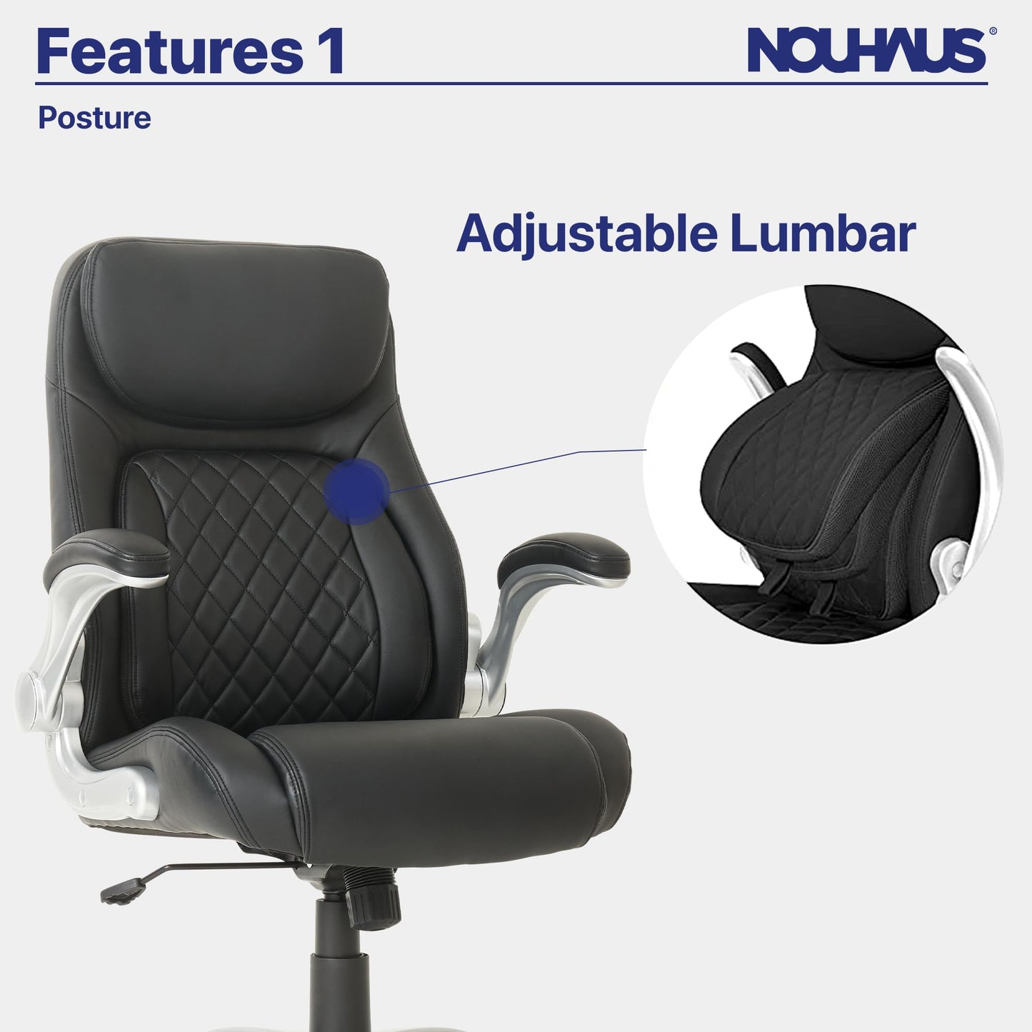 Nouhaus +Posture Ergonomic PU Leather Office Chair. Click5 Lumbar Support with FlipAdjust Armrests. Modern Executive Chair and Computer Desk Chair (Black) - FocusAid Essentials: Empowering ADHD Living