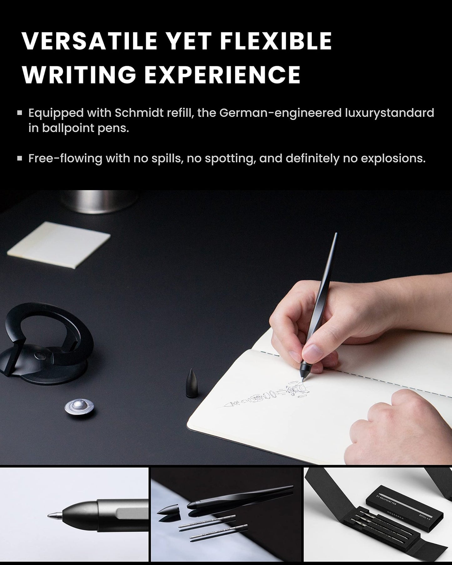 Novium Hoverpen 2.0 Interstellar Edition - Space Black, Ballpoint Pen, Unique Conversational Starter, Premium Futuristic Design, Precision Flow Ink, Schmidt Ballpoint Cartridges - FocusAid Essentials: Empowering ADHD Living