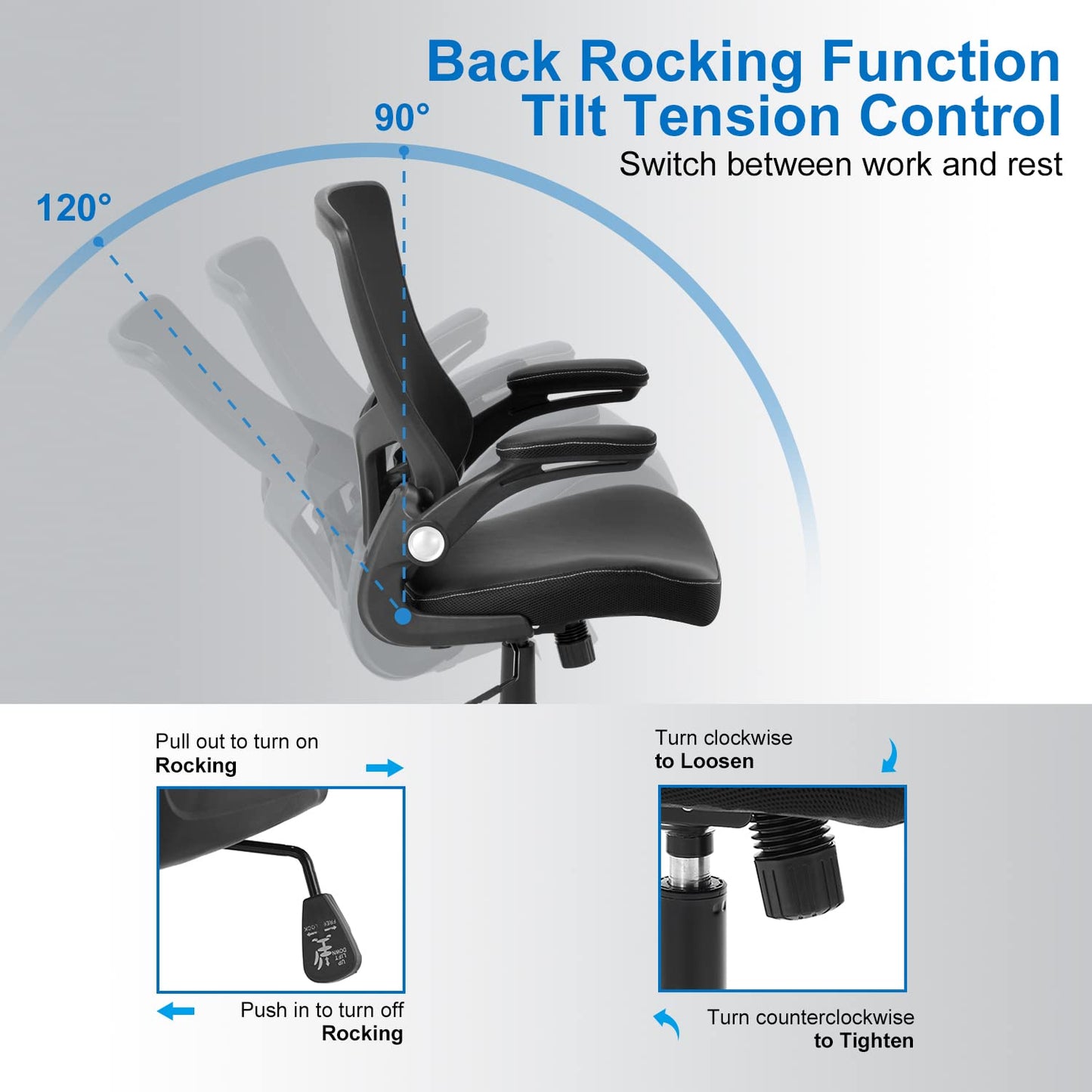 Office Chair Ergonomic Desk Chair, Computer PU Leather Home Office Desk Chair, Mesh Adjustable Lumbar Support Flip - up Armrests Executive Task Chair - FocusAid Essentials: Empowering ADHD Living