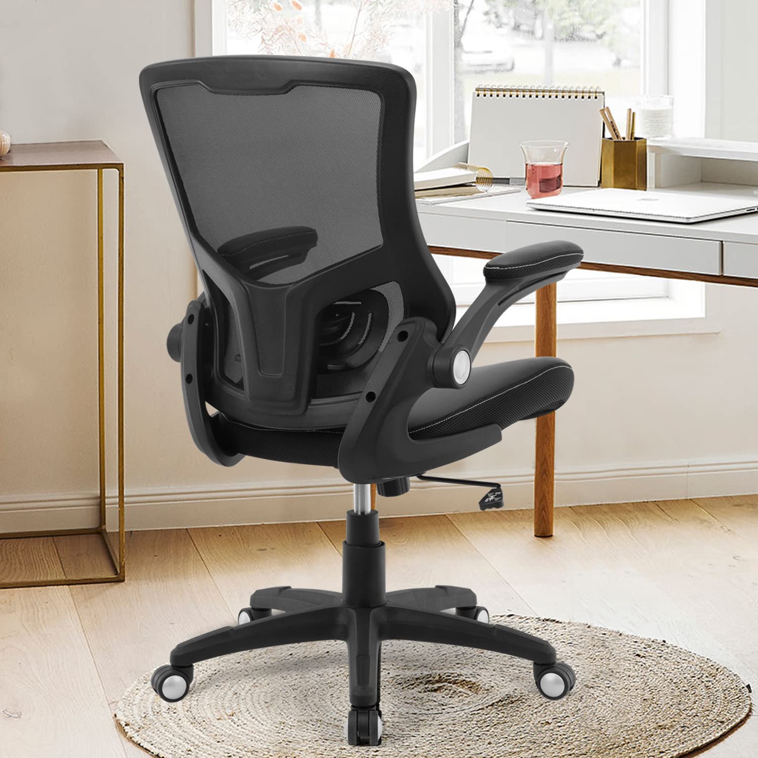 Office Chair Ergonomic Desk Chair, Computer PU Leather Home Office Desk Chair, Mesh Adjustable Lumbar Support Flip - up Armrests Executive Task Chair - FocusAid Essentials: Empowering ADHD Living