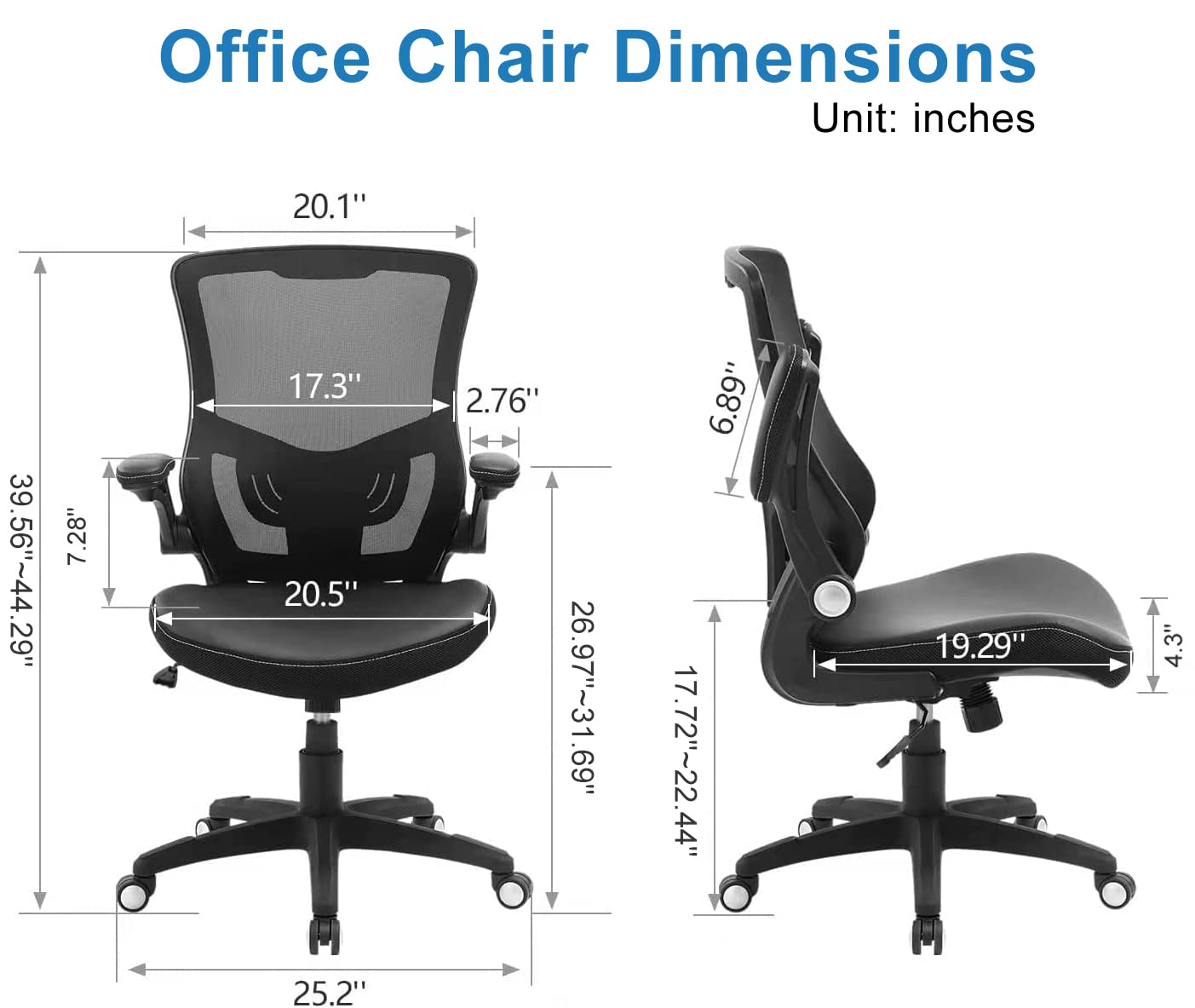 Office Chair Ergonomic Desk Chair, Computer PU Leather Home Office Desk Chair, Mesh Adjustable Lumbar Support Flip - up Armrests Executive Task Chair - FocusAid Essentials: Empowering ADHD Living