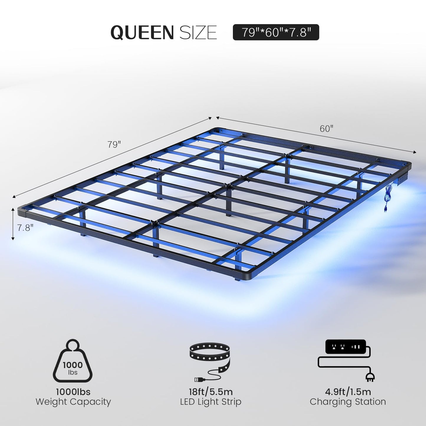 OLEVS Floating Bed Frame Queen Size with Smart LED Lights and Charging Station - Modern Metal Platform Bed, Easy Assembly No Box Spring Needed - FocusAid Essentials: Empowering ADHD Living