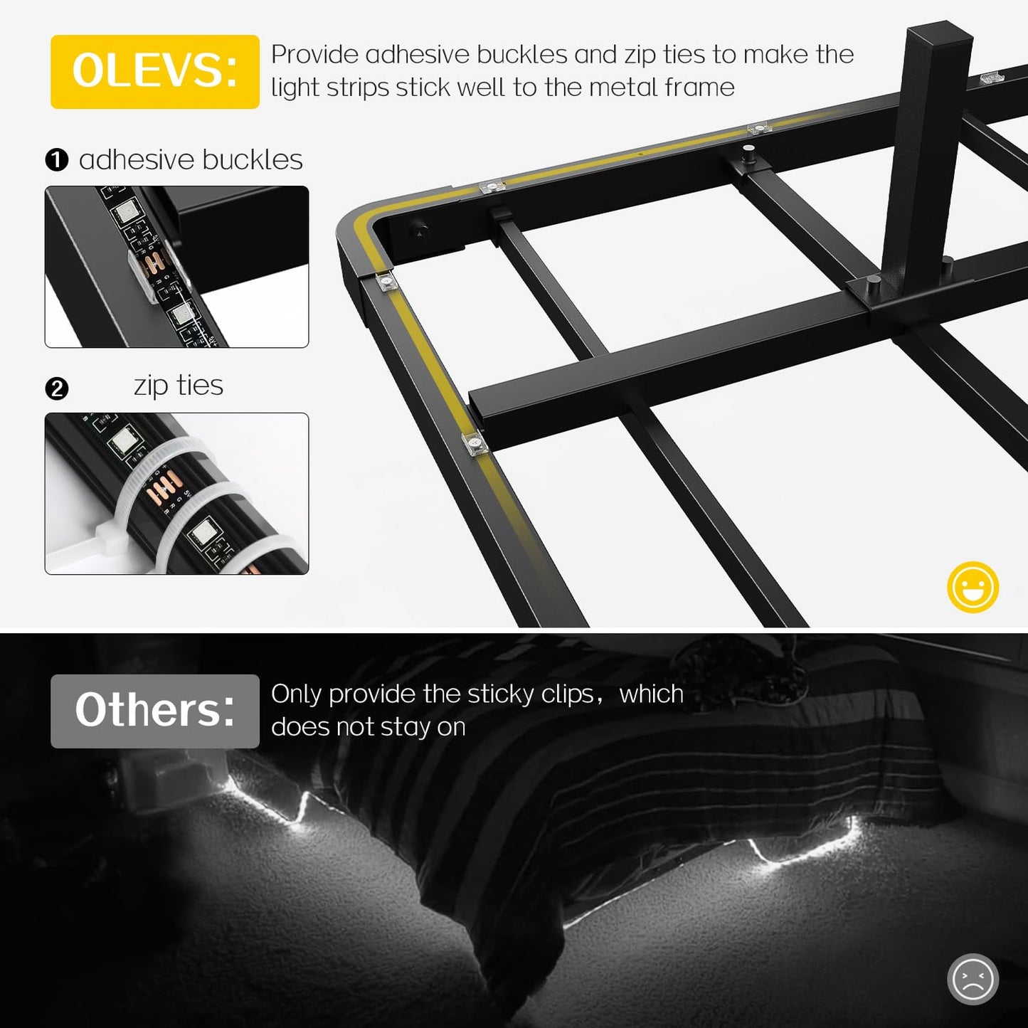 OLEVS Floating Bed Frame Queen Size with Smart LED Lights and Charging Station - Modern Metal Platform Bed, Easy Assembly No Box Spring Needed - FocusAid Essentials: Empowering ADHD Living