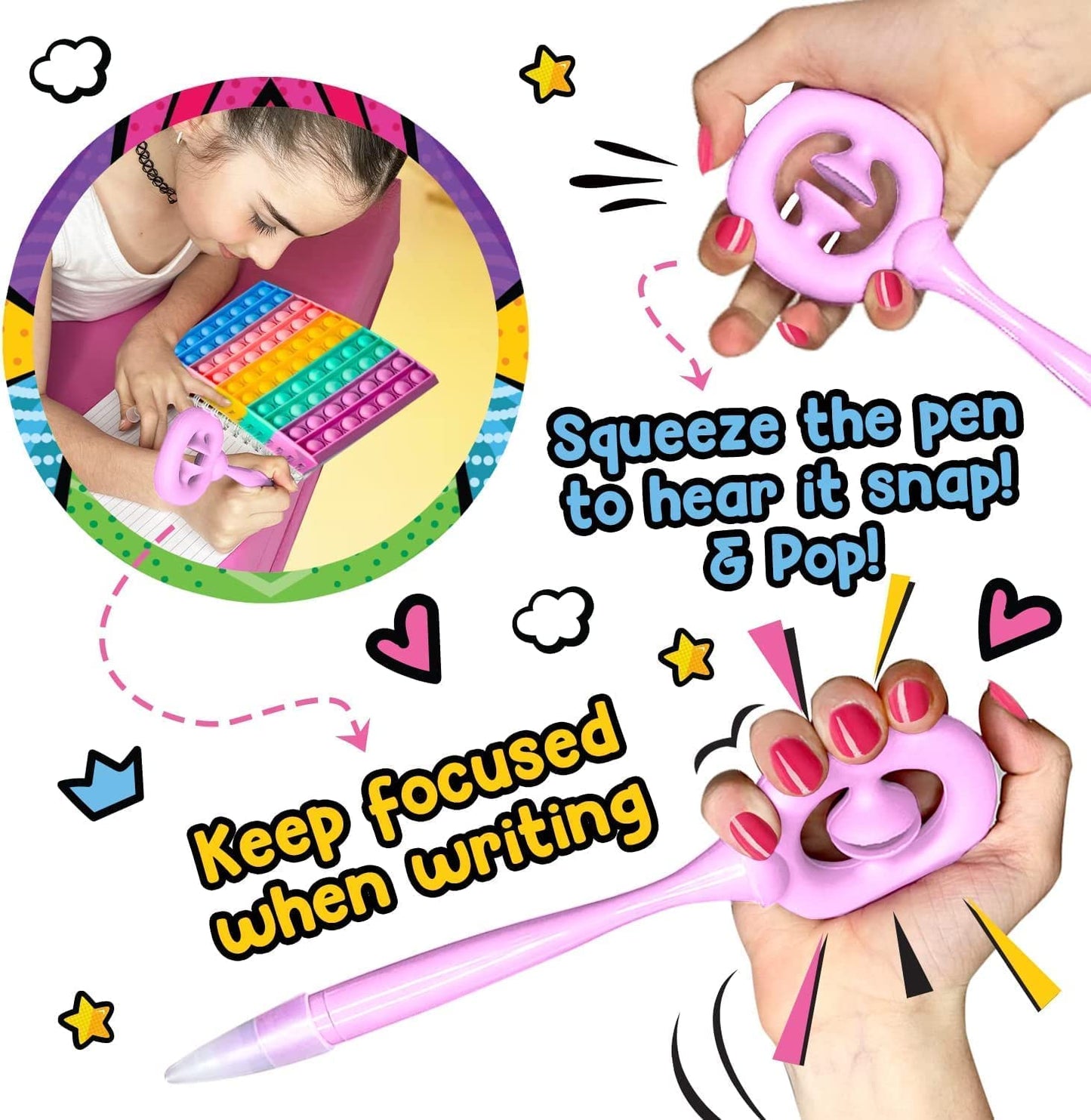 Original Stationery Fidget Pop Stationery Set, Pop Fidget Toy Set with Fidget Notebook & Fun Girl Fidget Toys for Car Rides, Fidgets for Girls 8 - 10 - FocusAid Essentials: Empowering ADHD Living