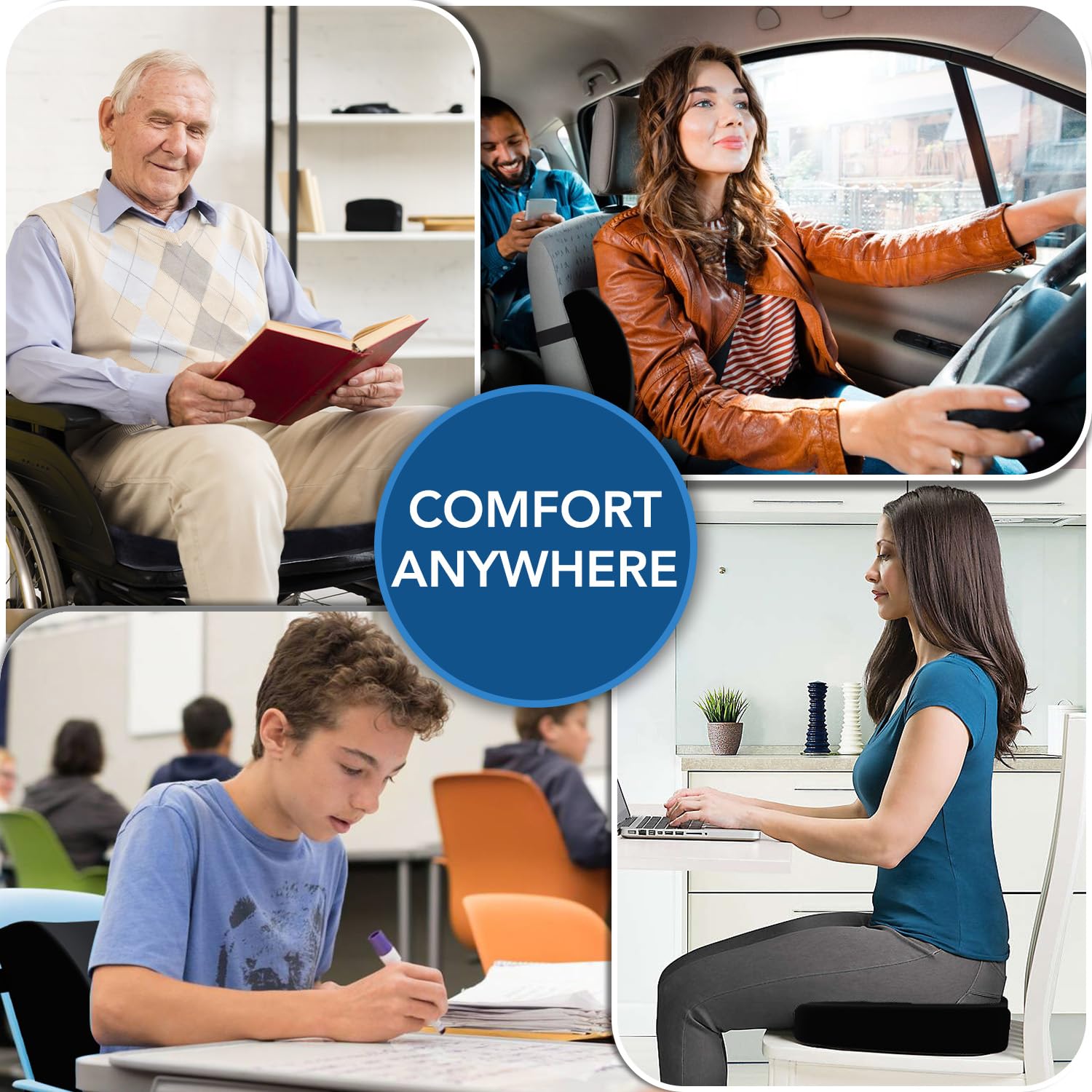 Orthopedic Memory Foam Seat Cushion and Lumbar Support for Office Chairs - Relieves Back Pain - FocusAid Essentials: Empowering ADHD Living