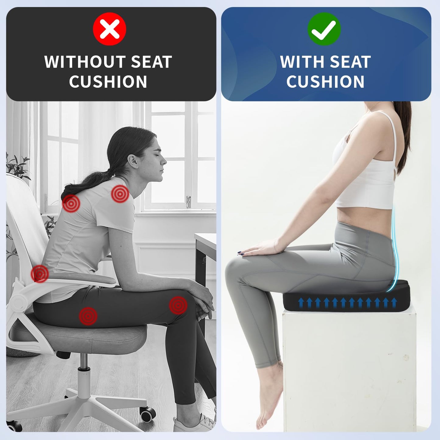 Orthopedic Memory Foam Seat Cushion and Lumbar Support for Office Chairs - Relieves Back Pain - FocusAid Essentials: Empowering ADHD Living