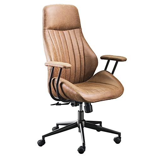 ovios Ergonomic Home Office Chair, Mid - Century Modern Leather Chair with Lumbar Support, High Back Swivel Rolling Executive Chair, Comfy Task Computer Desk Chair (Brown, Suede Leather) - FocusAid Essentials: Empowering ADHD Living