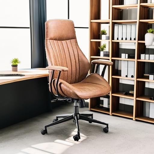 ovios Ergonomic Home Office Chair, Mid - Century Modern Leather Chair with Lumbar Support, High Back Swivel Rolling Executive Chair, Comfy Task Computer Desk Chair (Brown, Suede Leather) - FocusAid Essentials: Empowering ADHD Living