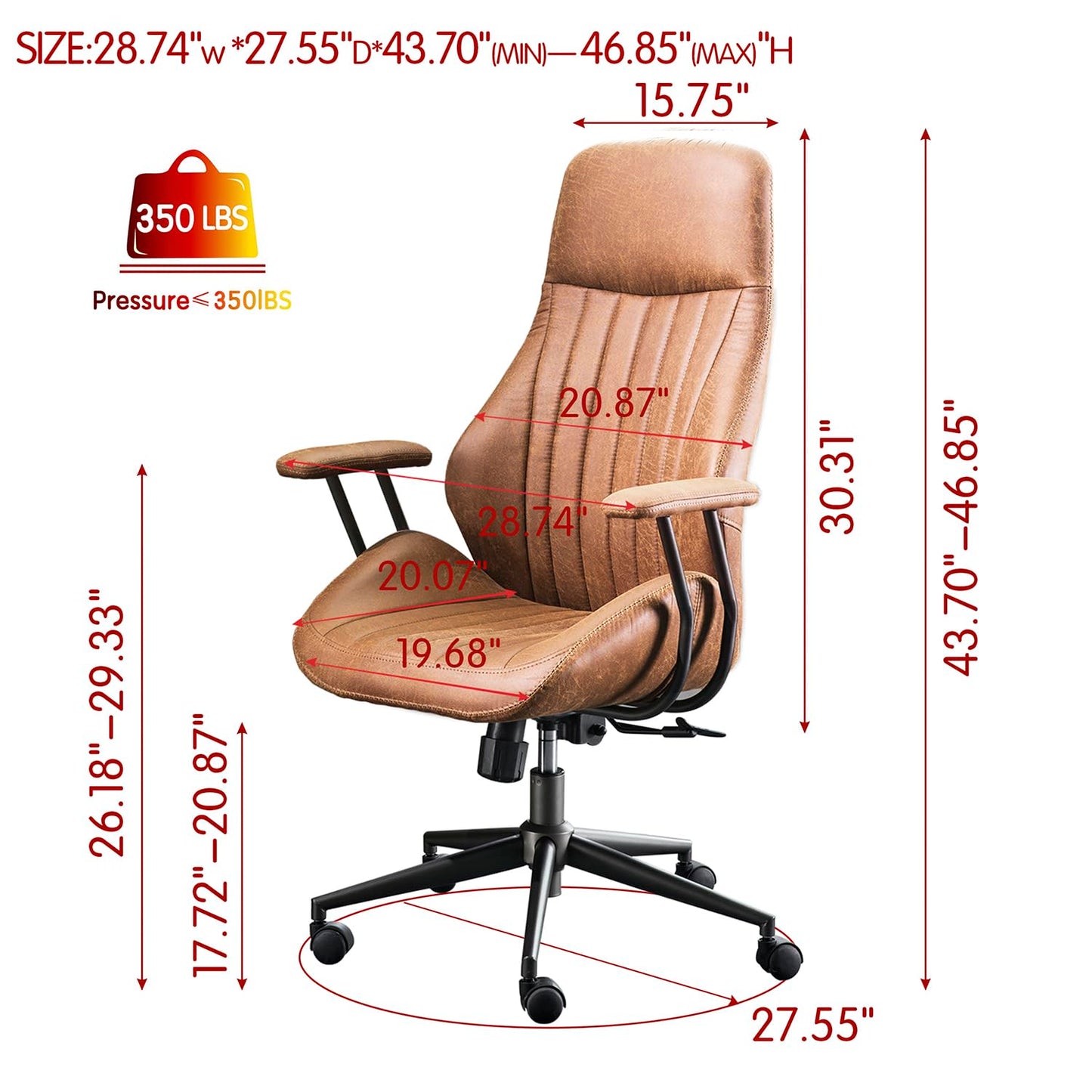 ovios Ergonomic Home Office Chair, Mid - Century Modern Leather Chair with Lumbar Support, High Back Swivel Rolling Executive Chair, Comfy Task Computer Desk Chair (Brown, Suede Leather) - FocusAid Essentials: Empowering ADHD Living