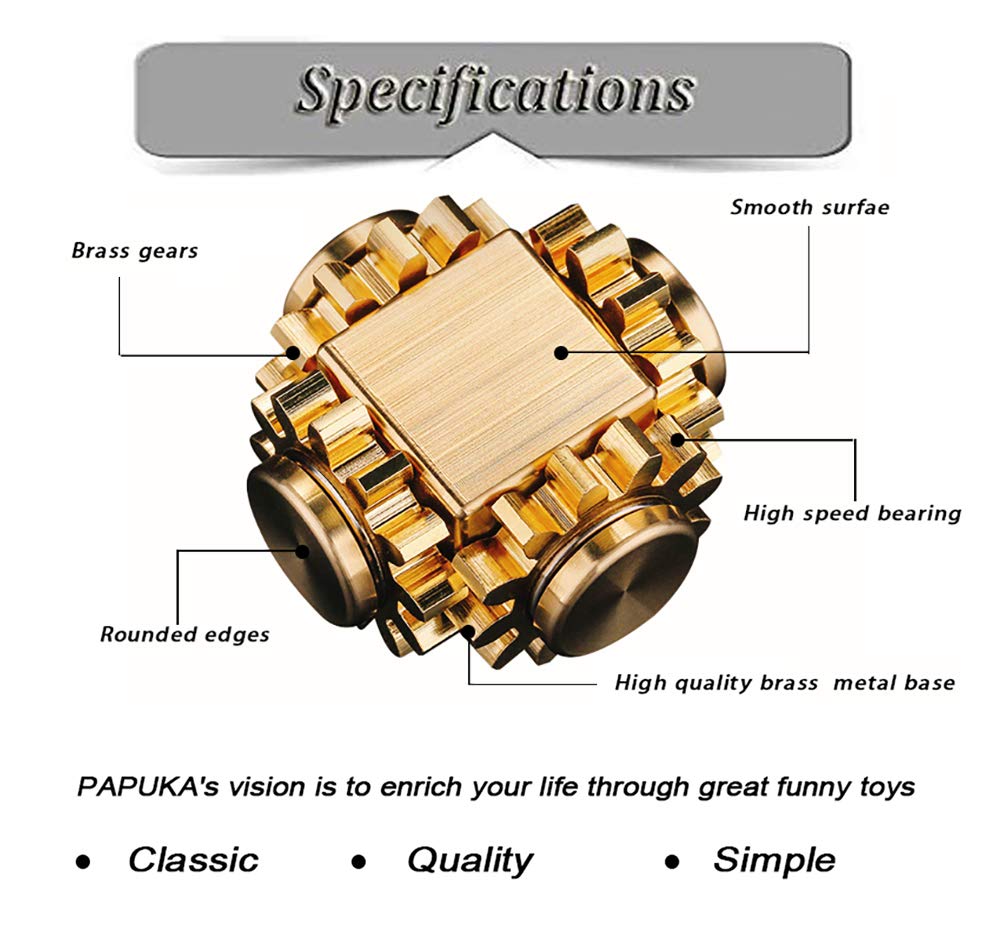 PAPUKA Pure Brass Cube Gears Linkage Anti - Anxiety Fidget Spinner Toy,Metal DIY EDC Meditation Break Bad Habits ADHD Finger Spinning Toy for Kid and Adults High Speed Precision Brass Material - FocusAid Essentials: Empowering ADHD Living